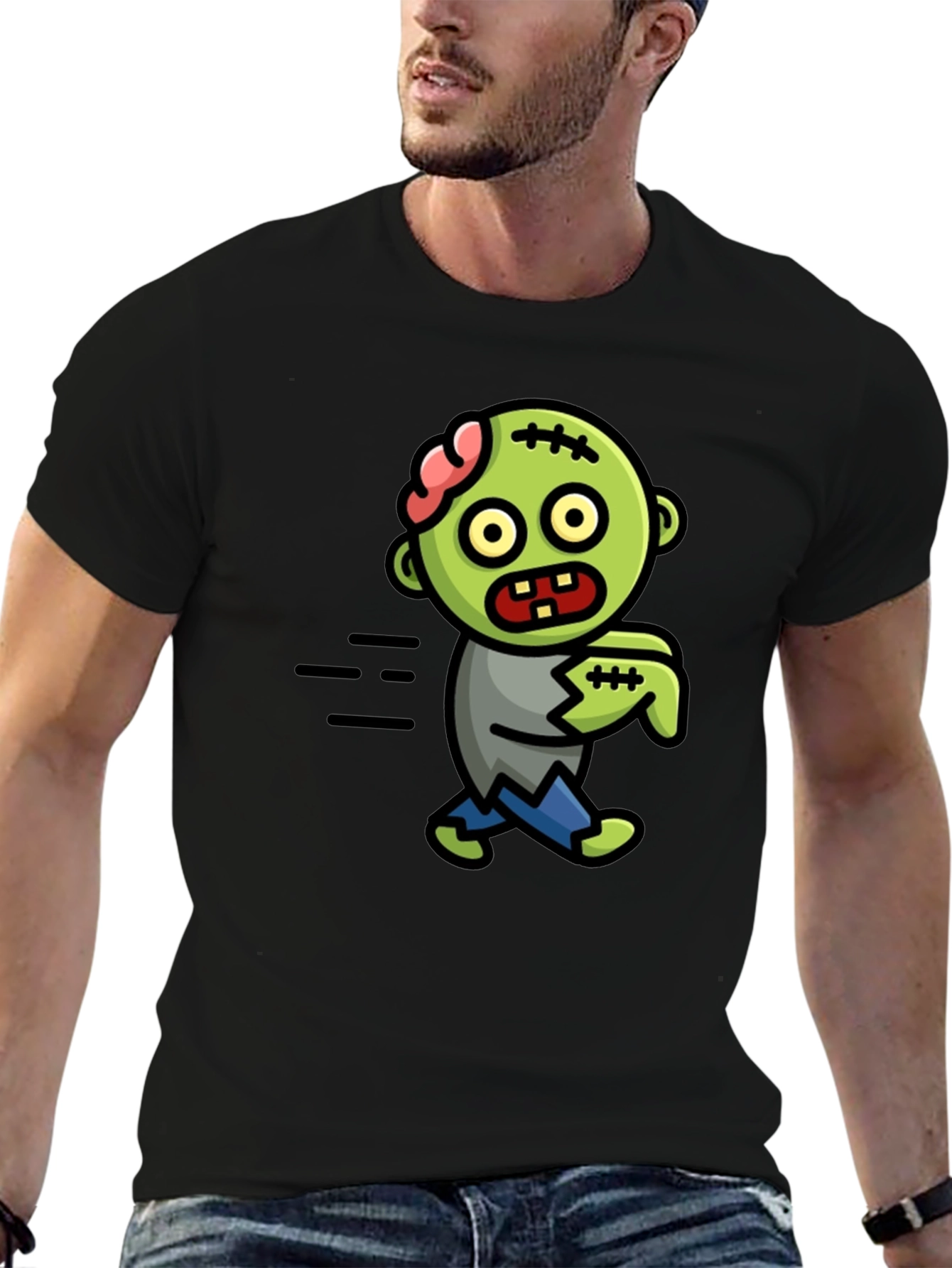 Black Zombie Cartoon Black T-Shirt view 6