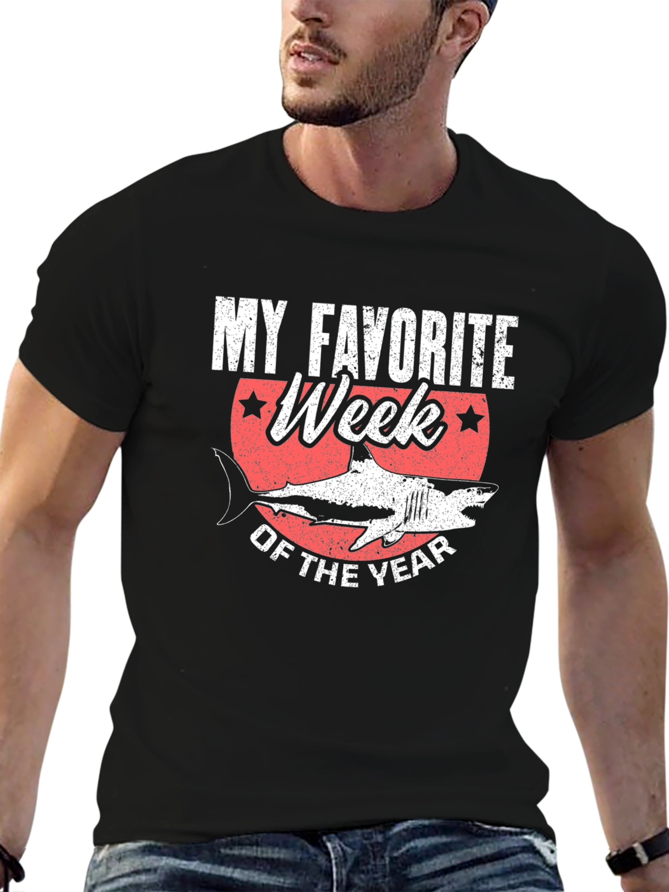 Black My Favorite Week of The Year Shark T-Shirt view 6