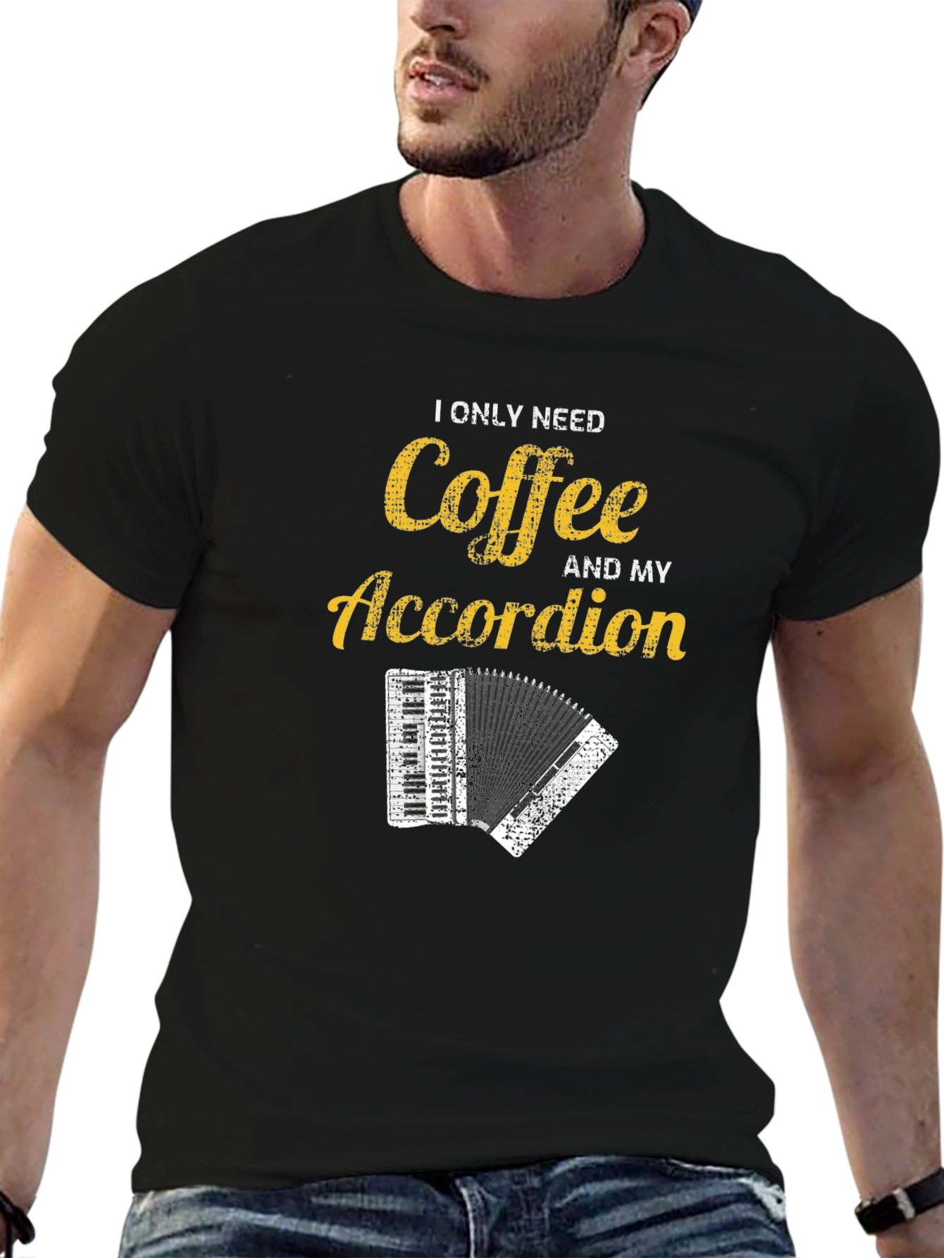 Black Coffee and Accordion Graphic T-Shirt - Musician Humor Tee view 6