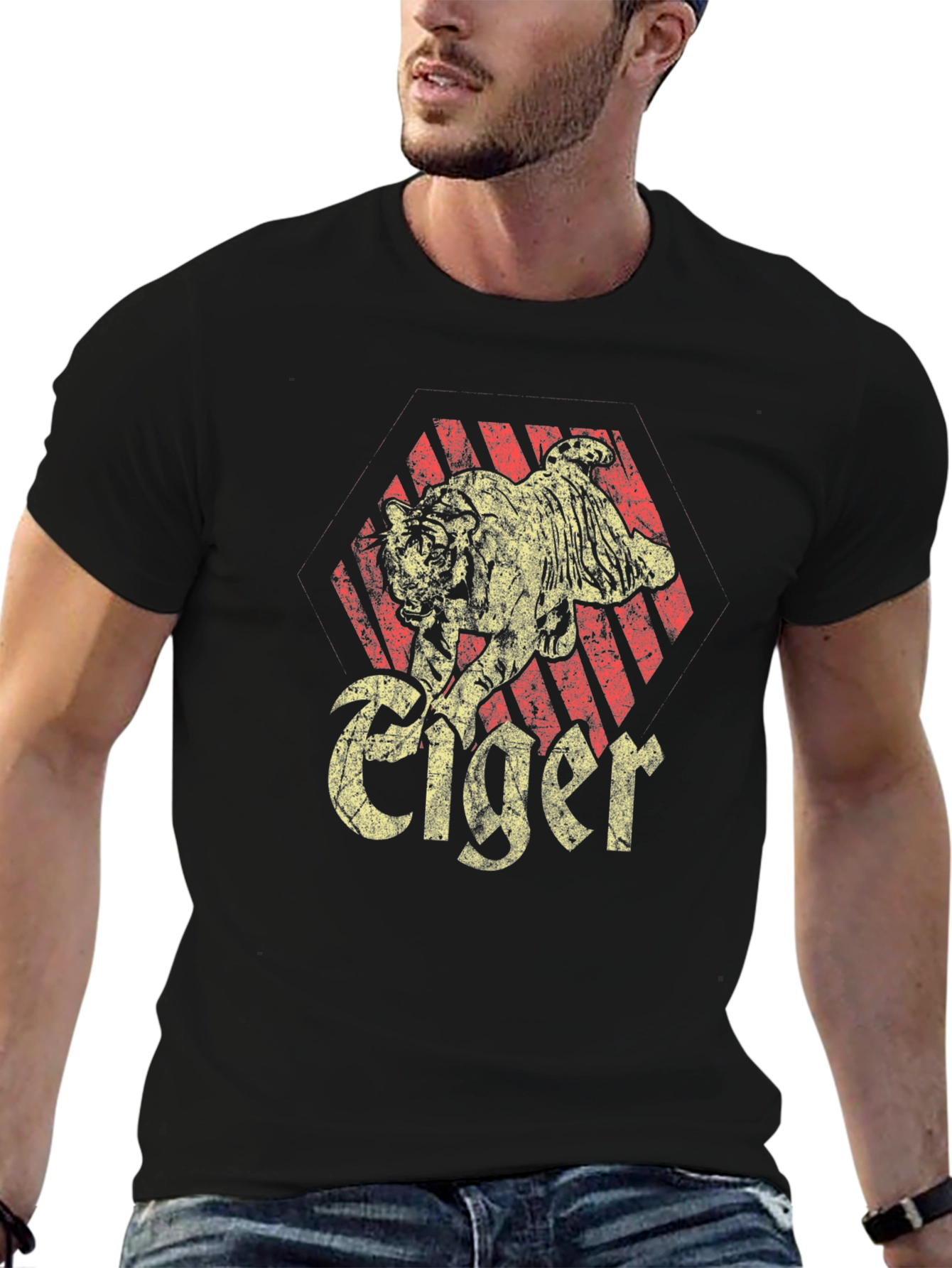 Black Vintage Tiger Graphic Tee - Classic Design view 6