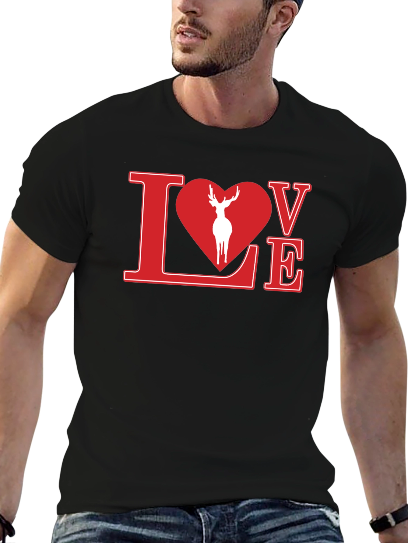 Black Love Deer Graphic Tee - Stylish Black Shirt view 6