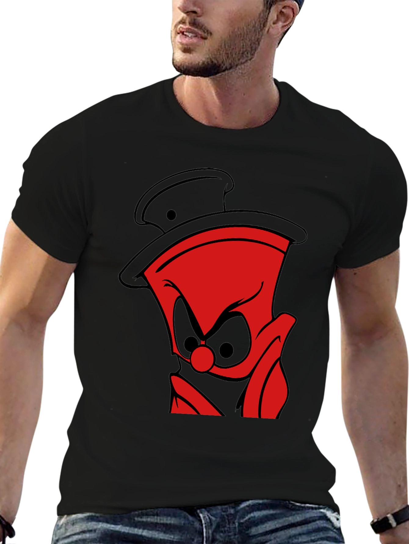 Black Red Cartoon Character Black T-Shirt view 6