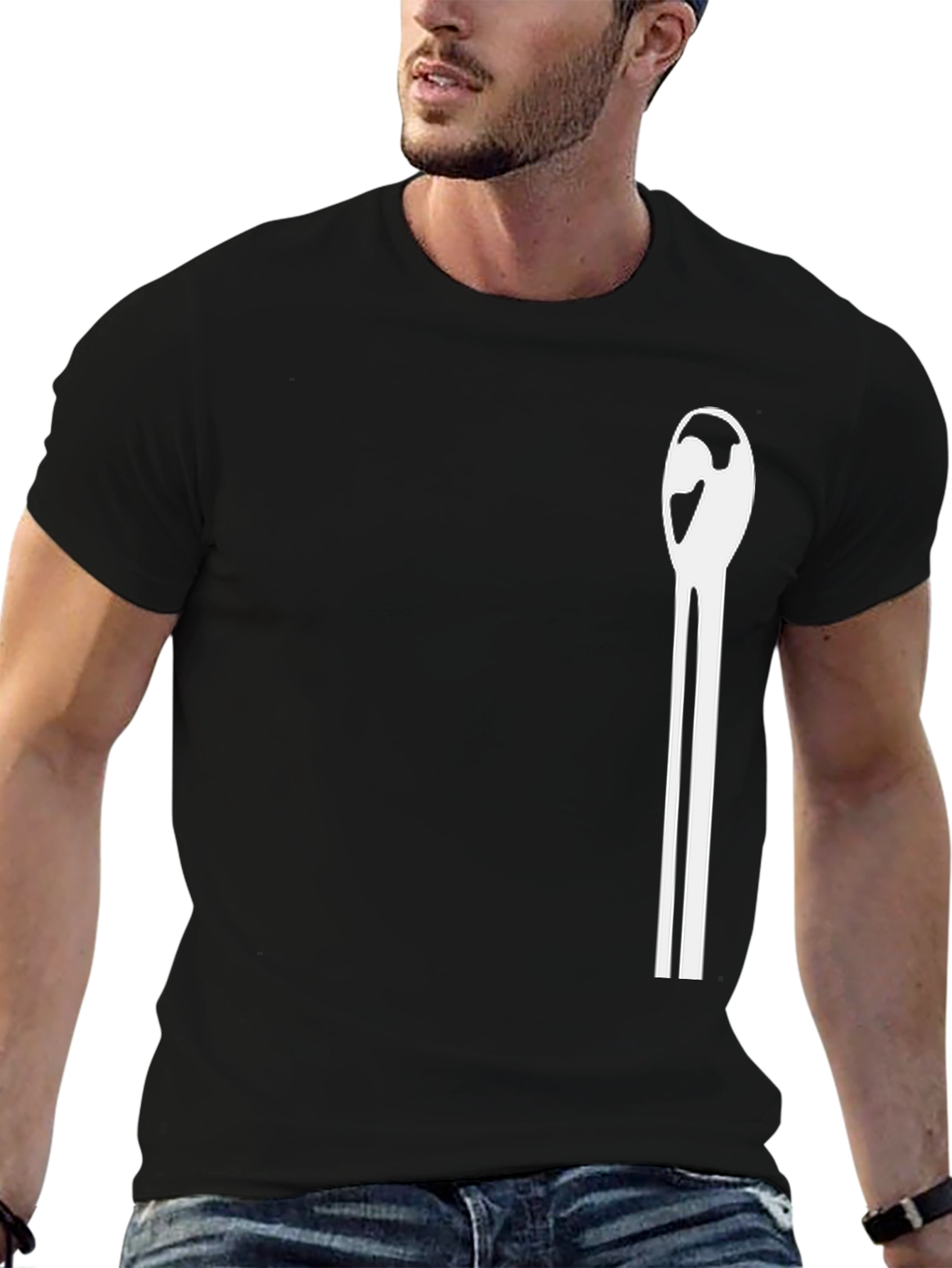Black Minimalist Graphic Tee - Black Cotton Blend T-Shirt view 6