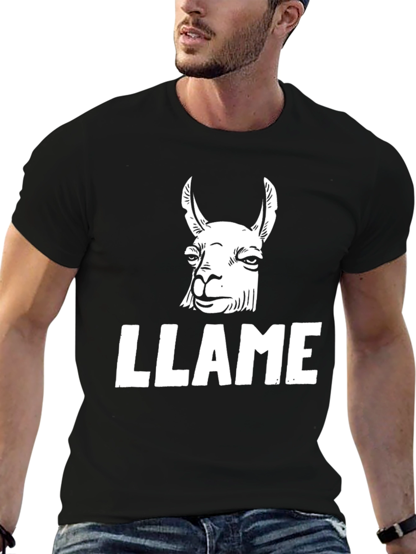Black Llama Graphic Print Black T-Shirt view 6