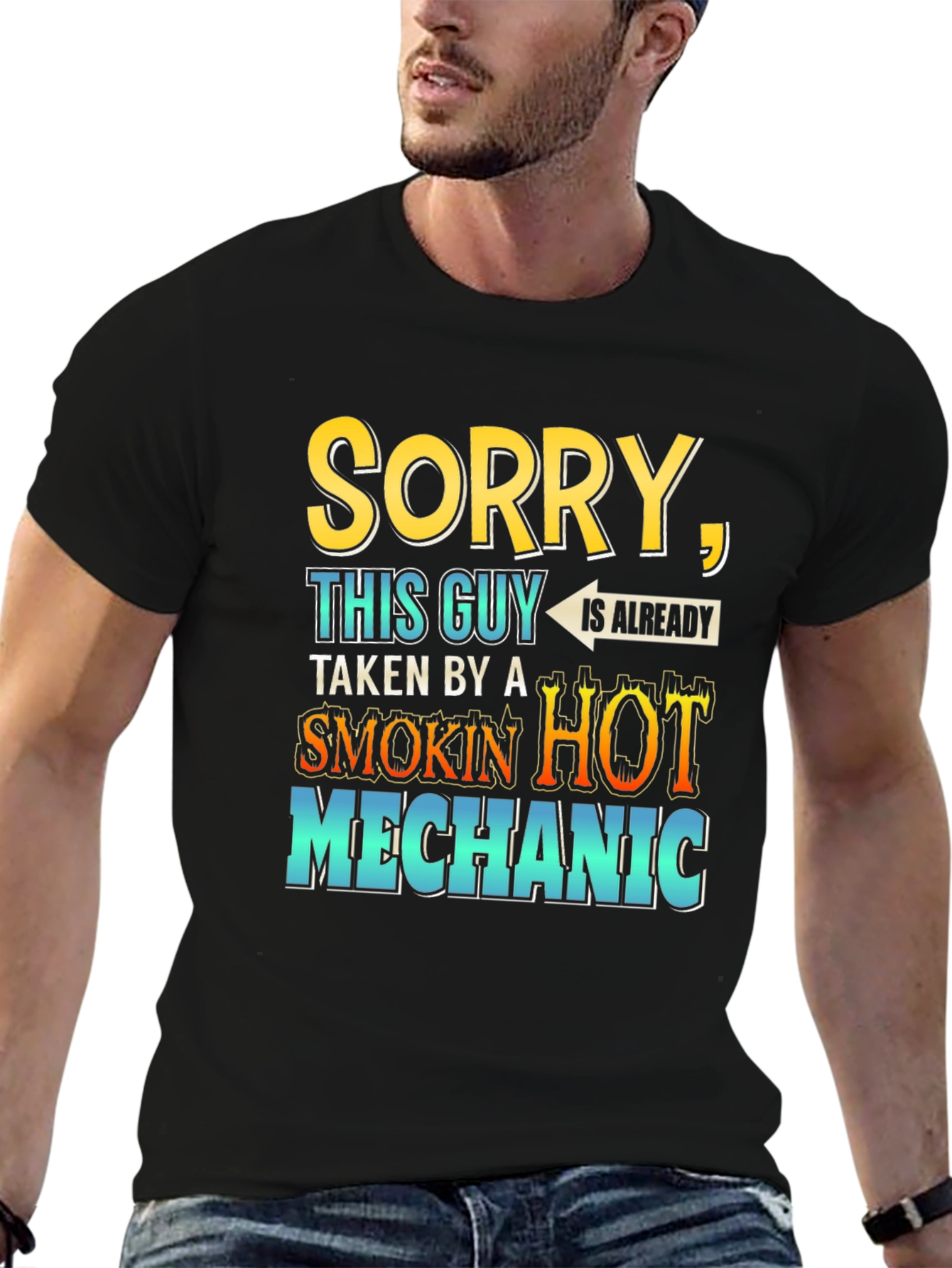 Black Sorry, This Guy is Taken By a Hot Mechanic T-Shirt view 6