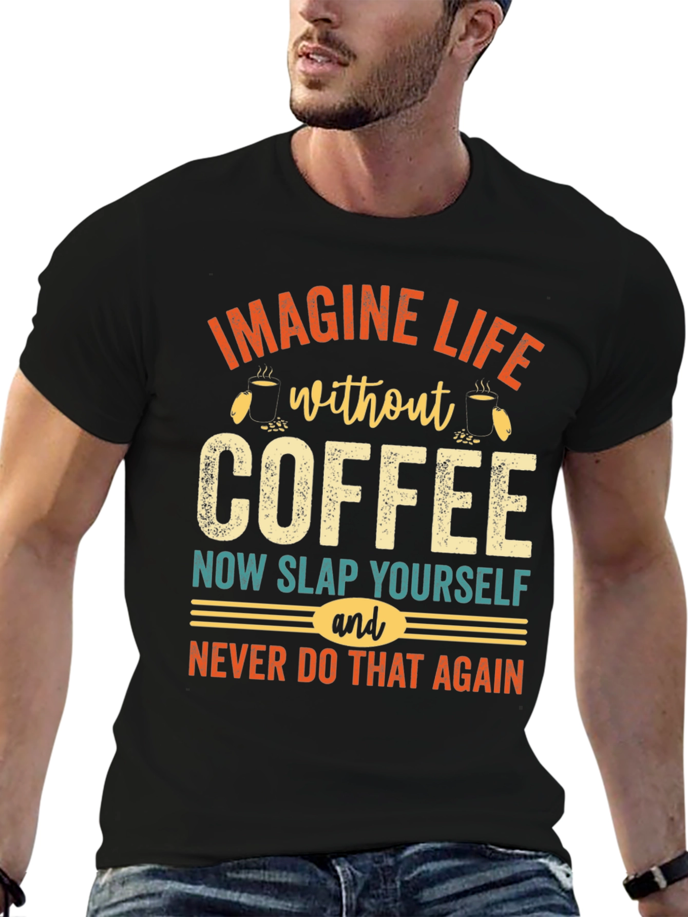 Black Imagine Life Without Coffee Graphic Tee view 6