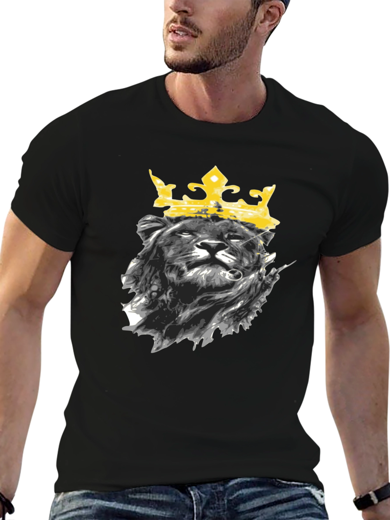 Black Lion King Graphic Tee - Black Cotton T-Shirt view 6