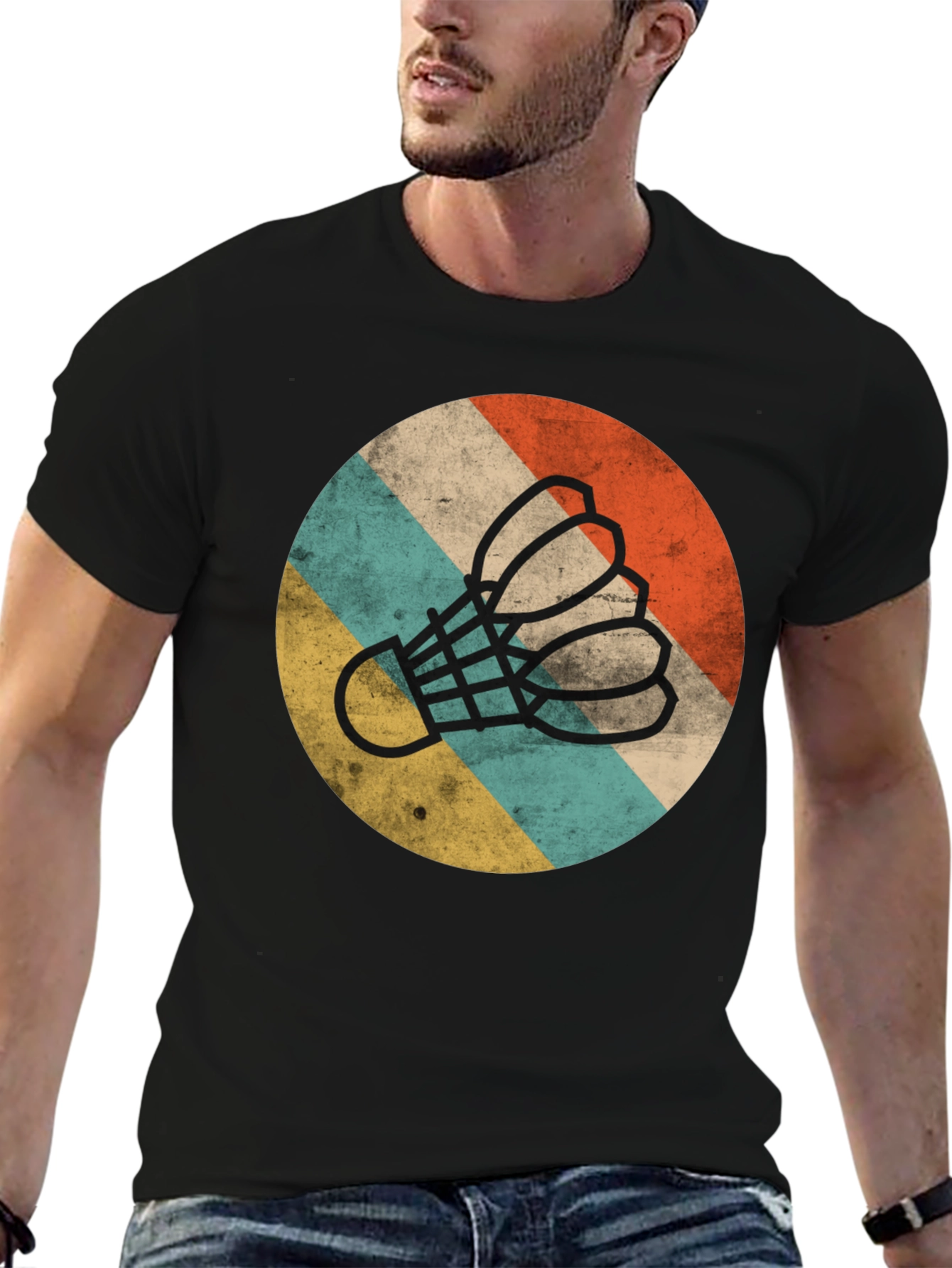 Black Retro Badminton Shuttlecock T-Shirt view 6