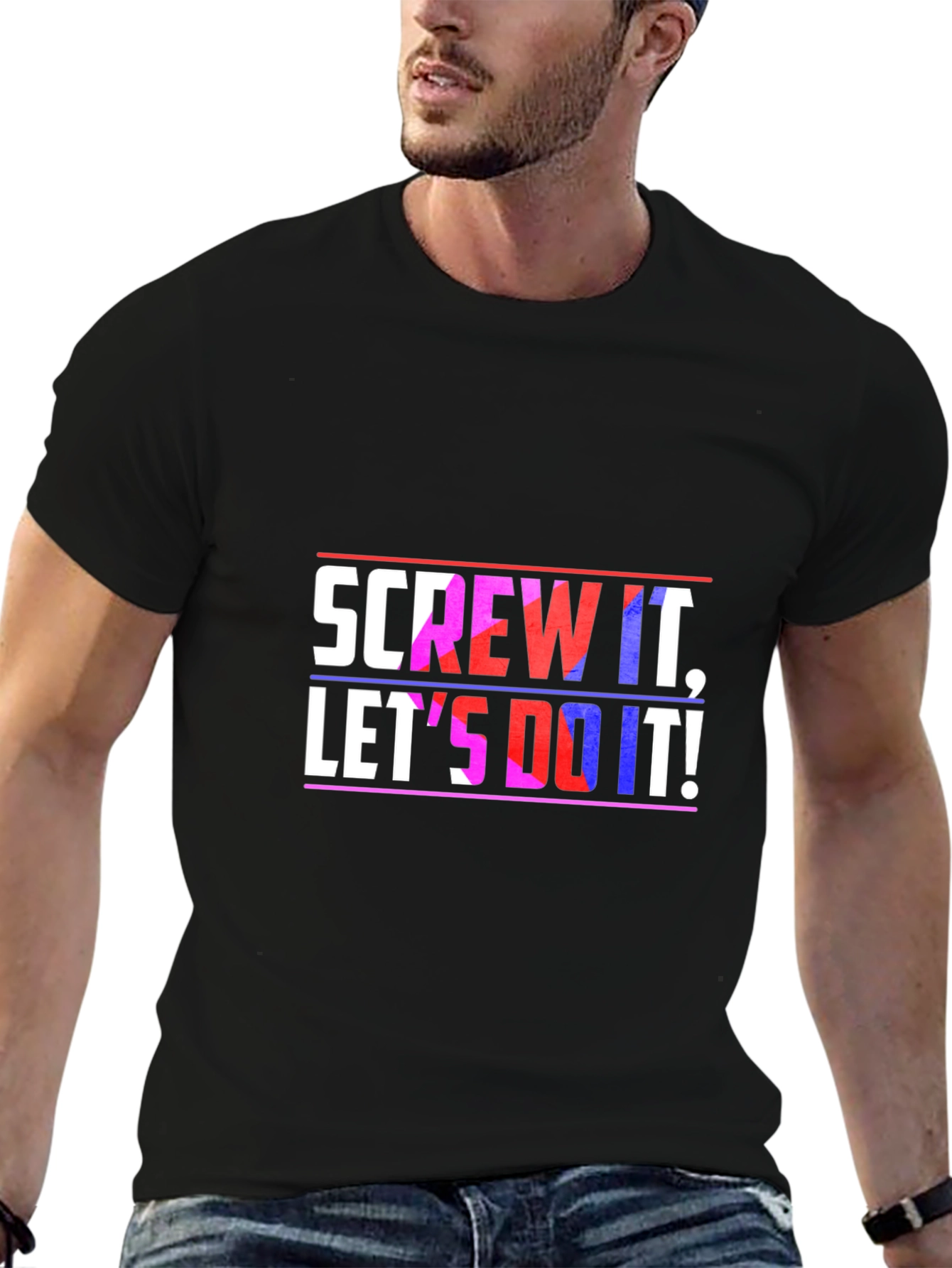 Black Screw It, Let's Do It! Graphic Tee view 6