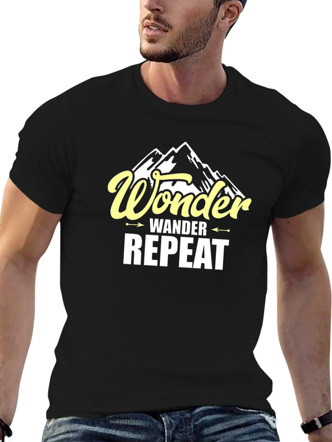 Black Wonder Wander Repeat Graphic Tee - Mountain Adventure Shirt view 6