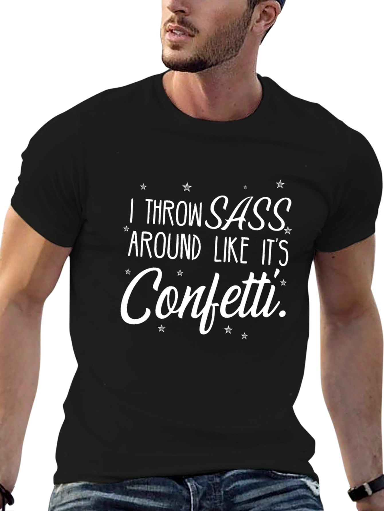 Black I Throw Sass T-Shirt - Funny Slogan Tee view 6