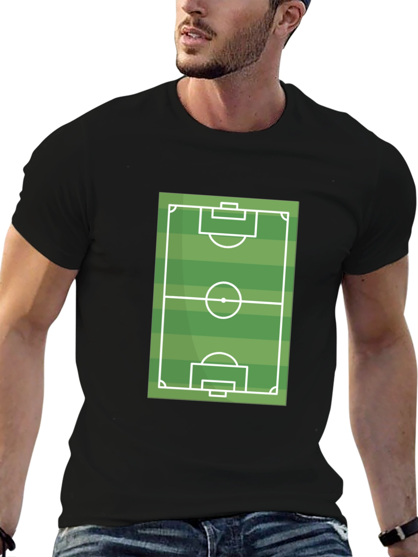 Black Soccer Field Graphic T-Shirt - Black Cotton Tee view 6