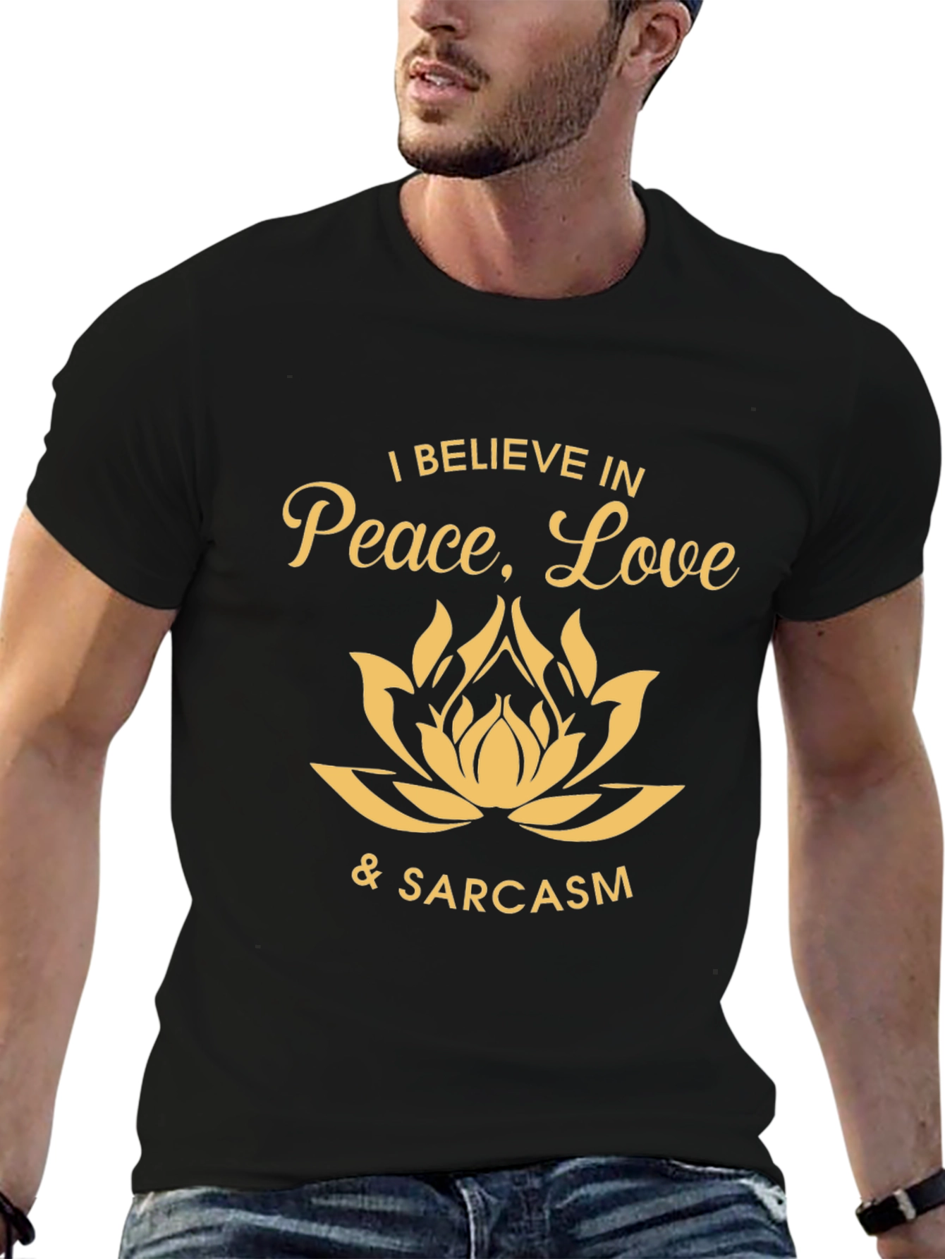 Black Peace Love & Sarcasm Graphic Tee - Black view 6