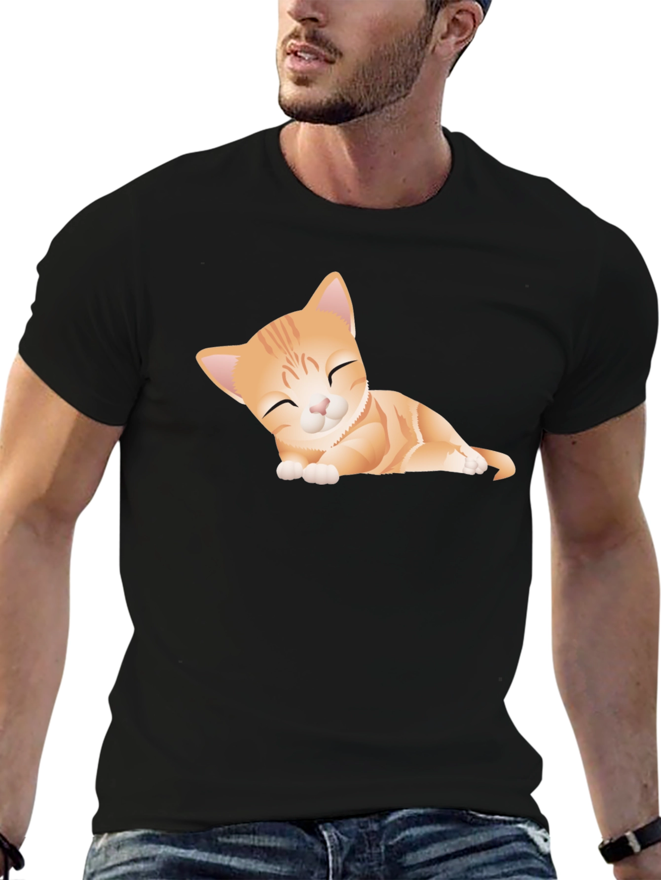 Black Cute Kitten Graphic Tee - Soft Black Cotton T-Shirt view 6