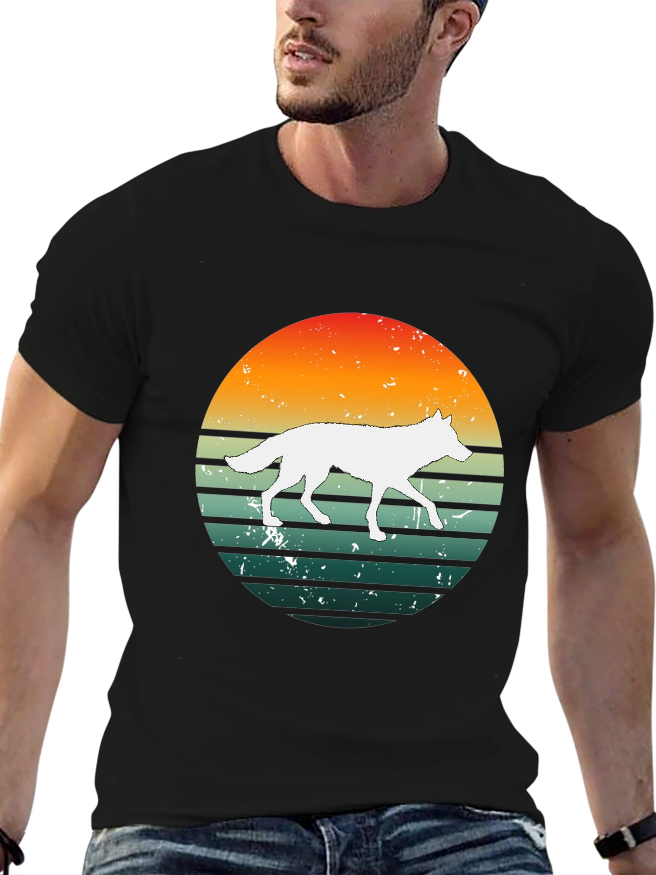 Black Sunset Wolf Graphic Tee - Retro Style view 6
