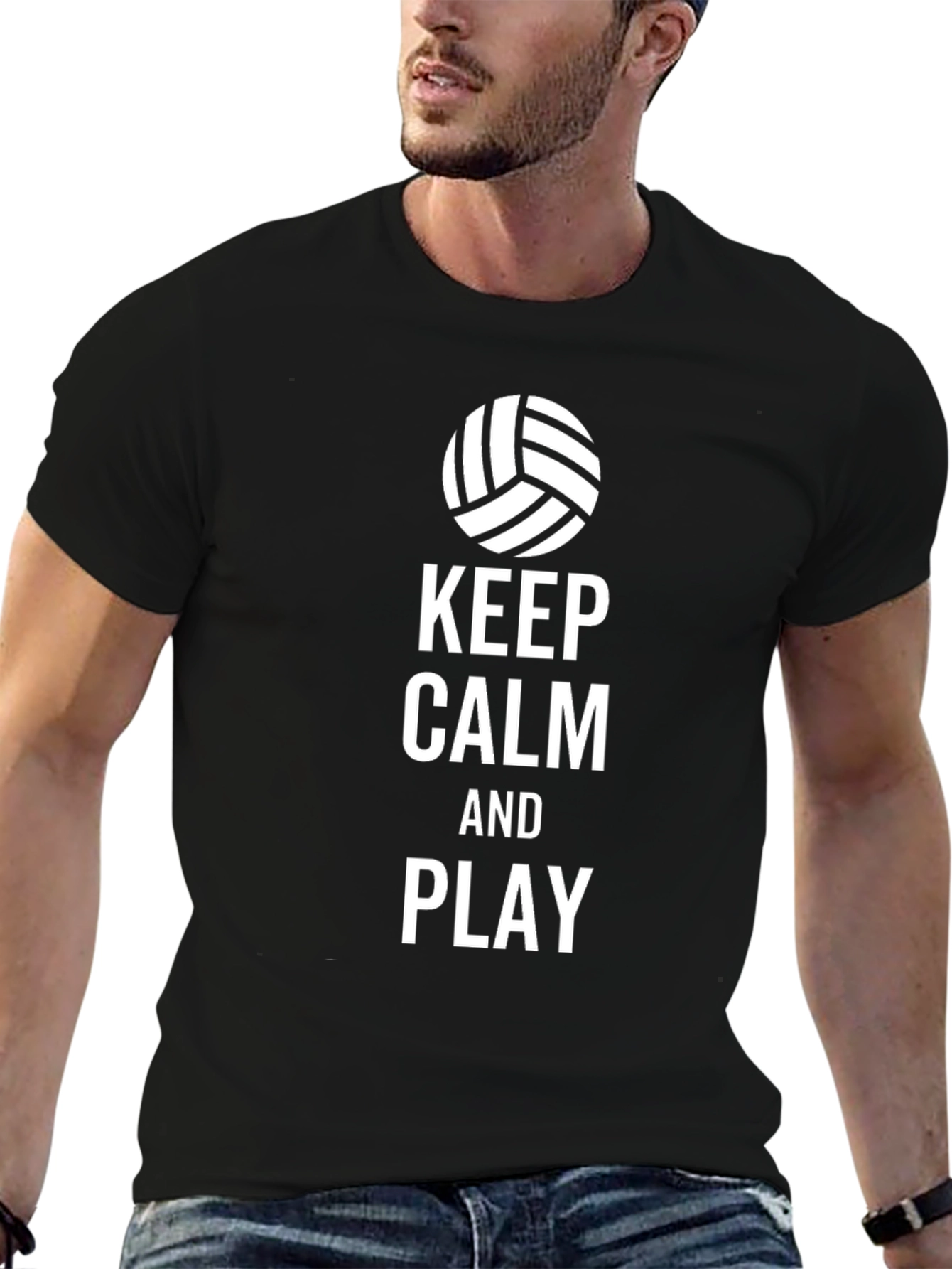 Black Keep Calm and Play Volleyball T-Shirt view 6