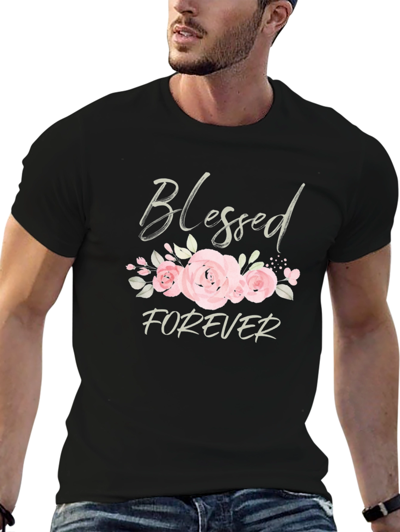 Black Blessed Forever Floral Graphic Tee - Black view 6