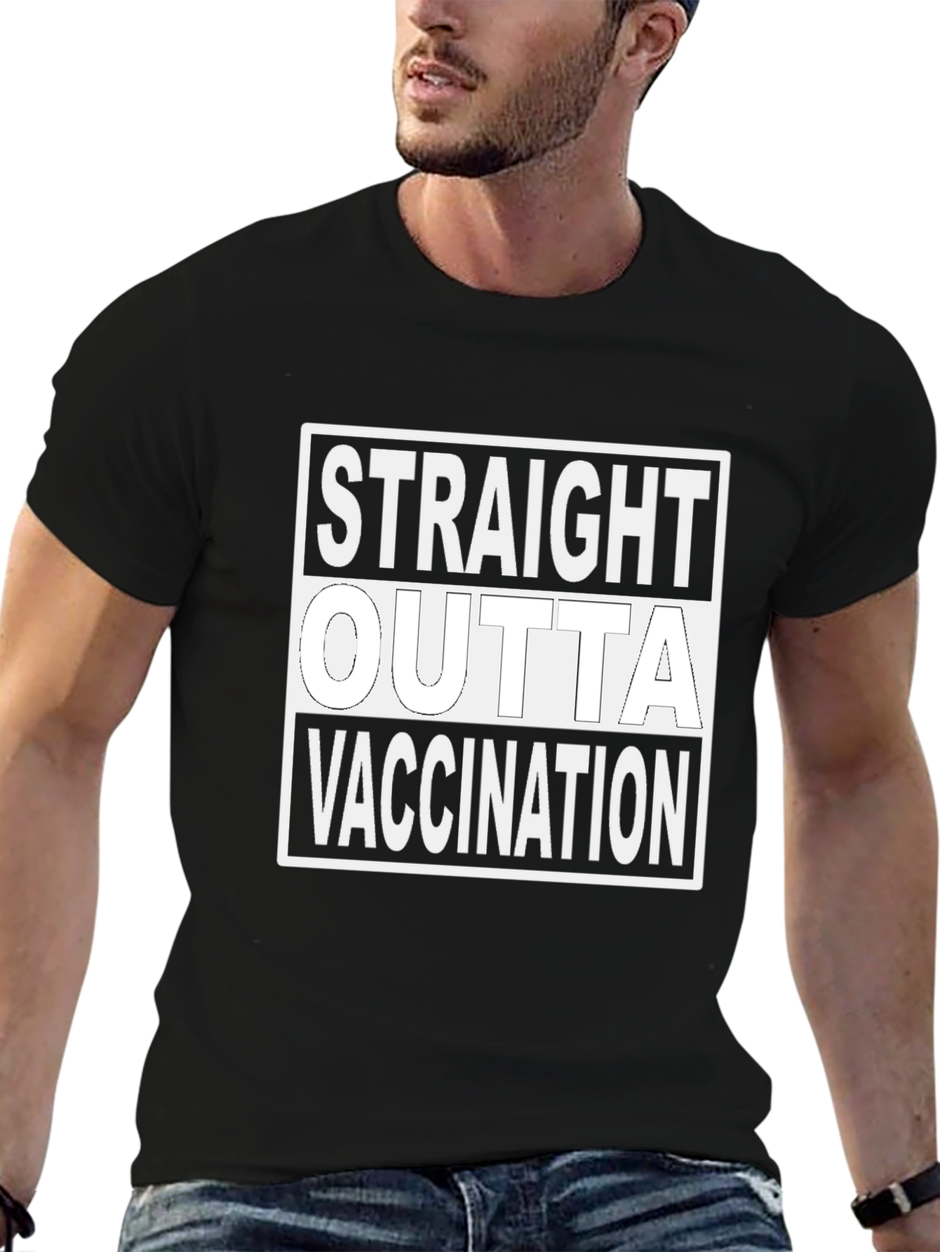 Black Straight Outta Vaccination T-Shirt Funny Vaccinated Tee view 6