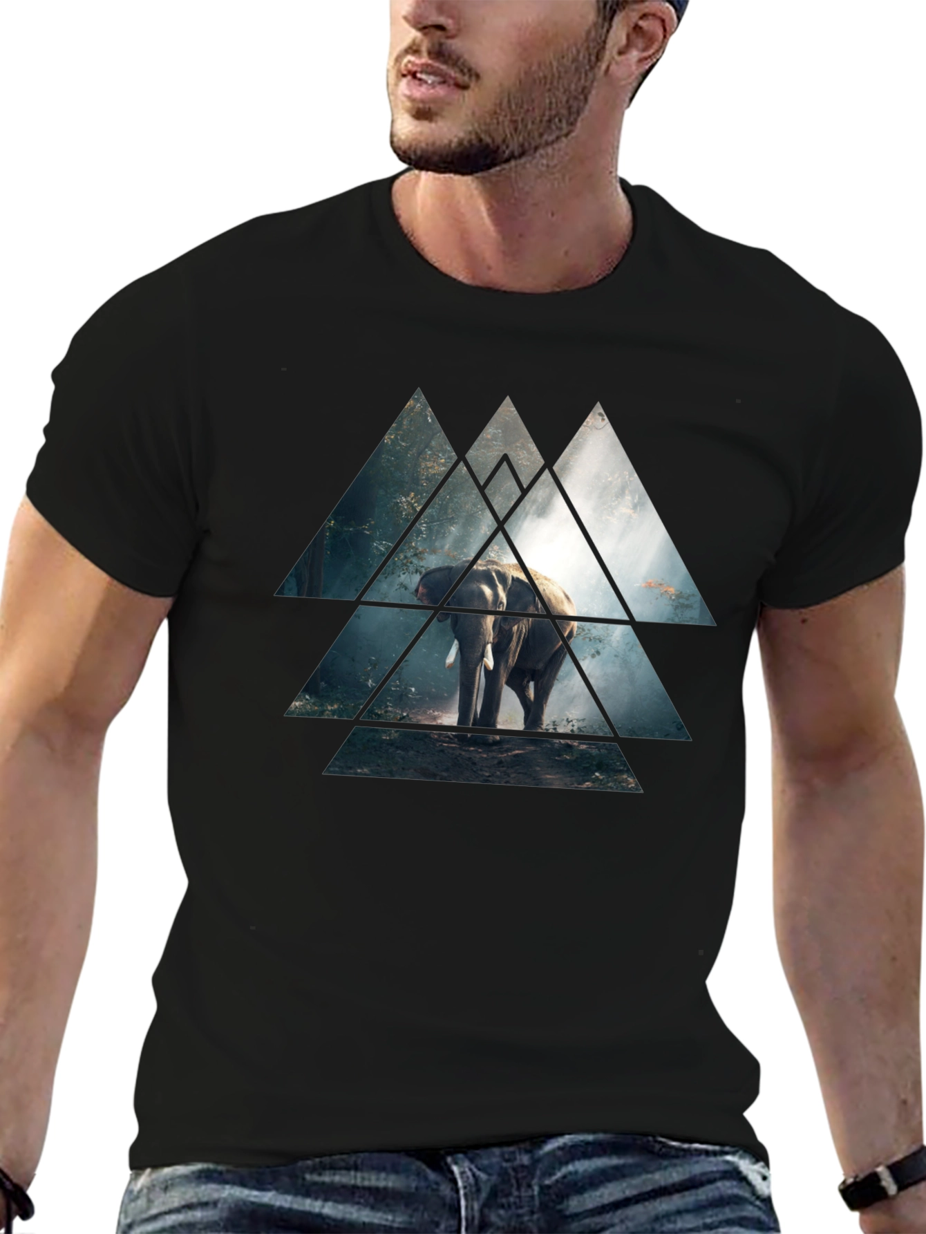Black Elephant Triangle Graphic Black T-Shirt view 6