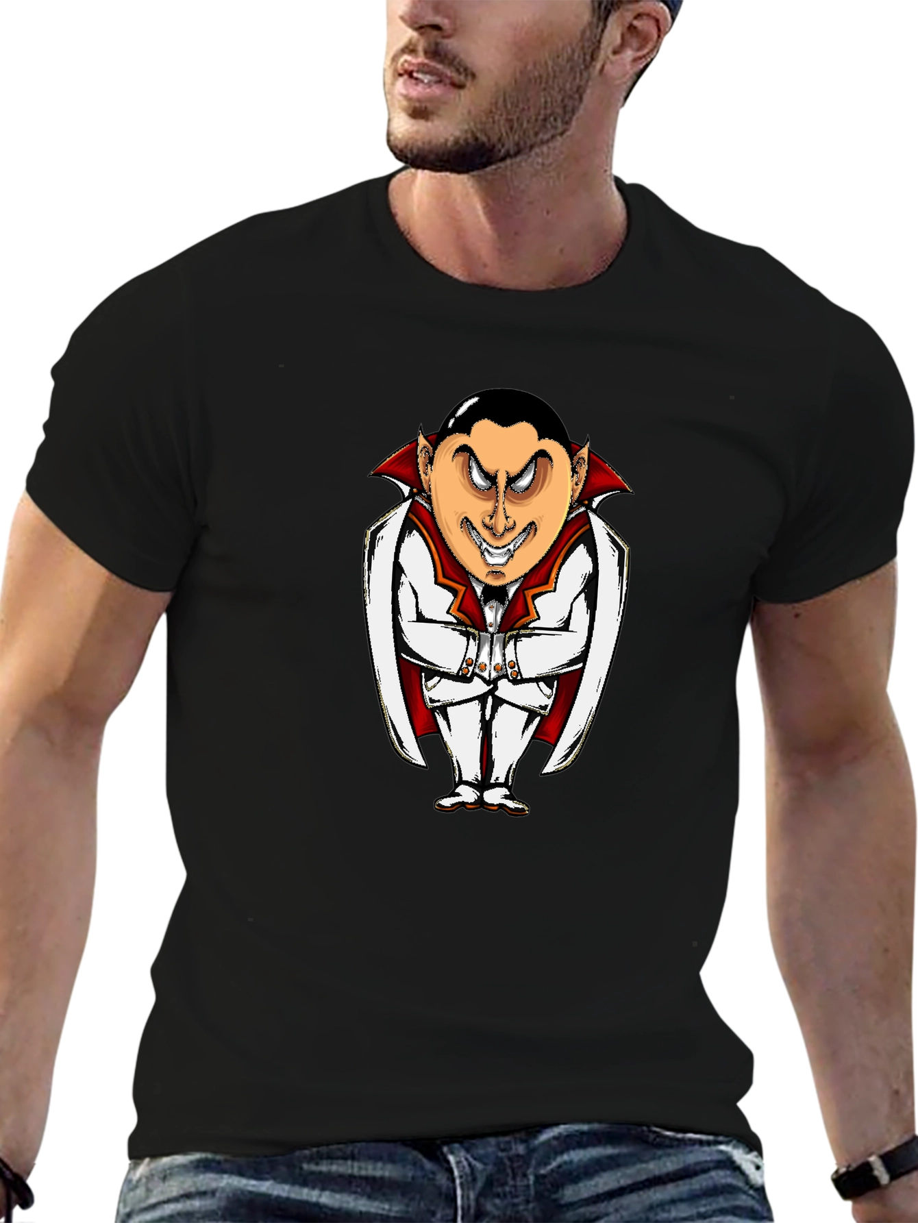 Black Vampire Cartoon Graphic Black T-Shirt view 6