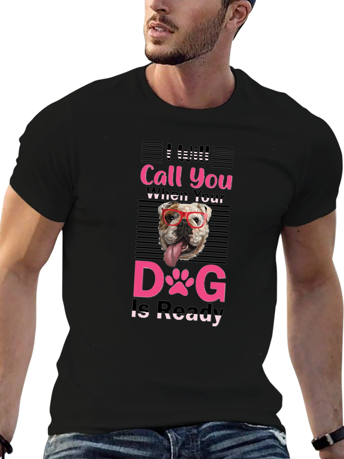 Black Funny Dog Ready T-Shirt view 6