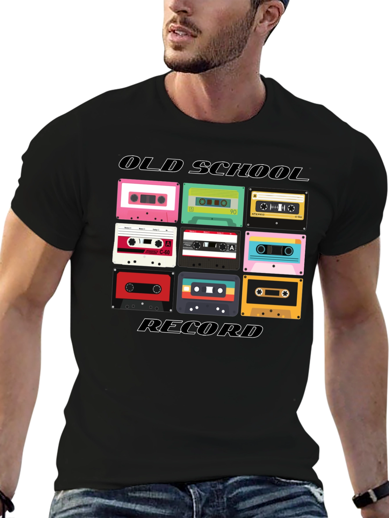 Black Retro Cassette Tape Old School Record Black T-Shirt view 6