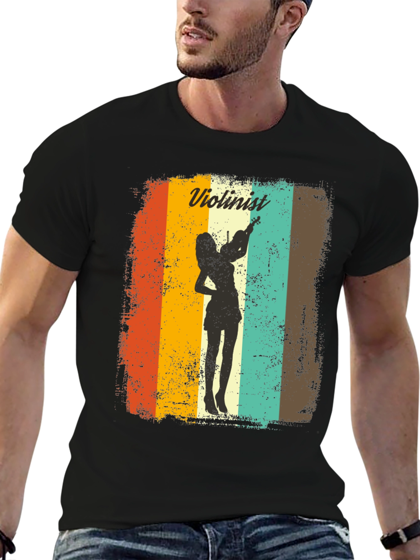 Black Violinist Retro Graphic Tee - Musician Style view 6