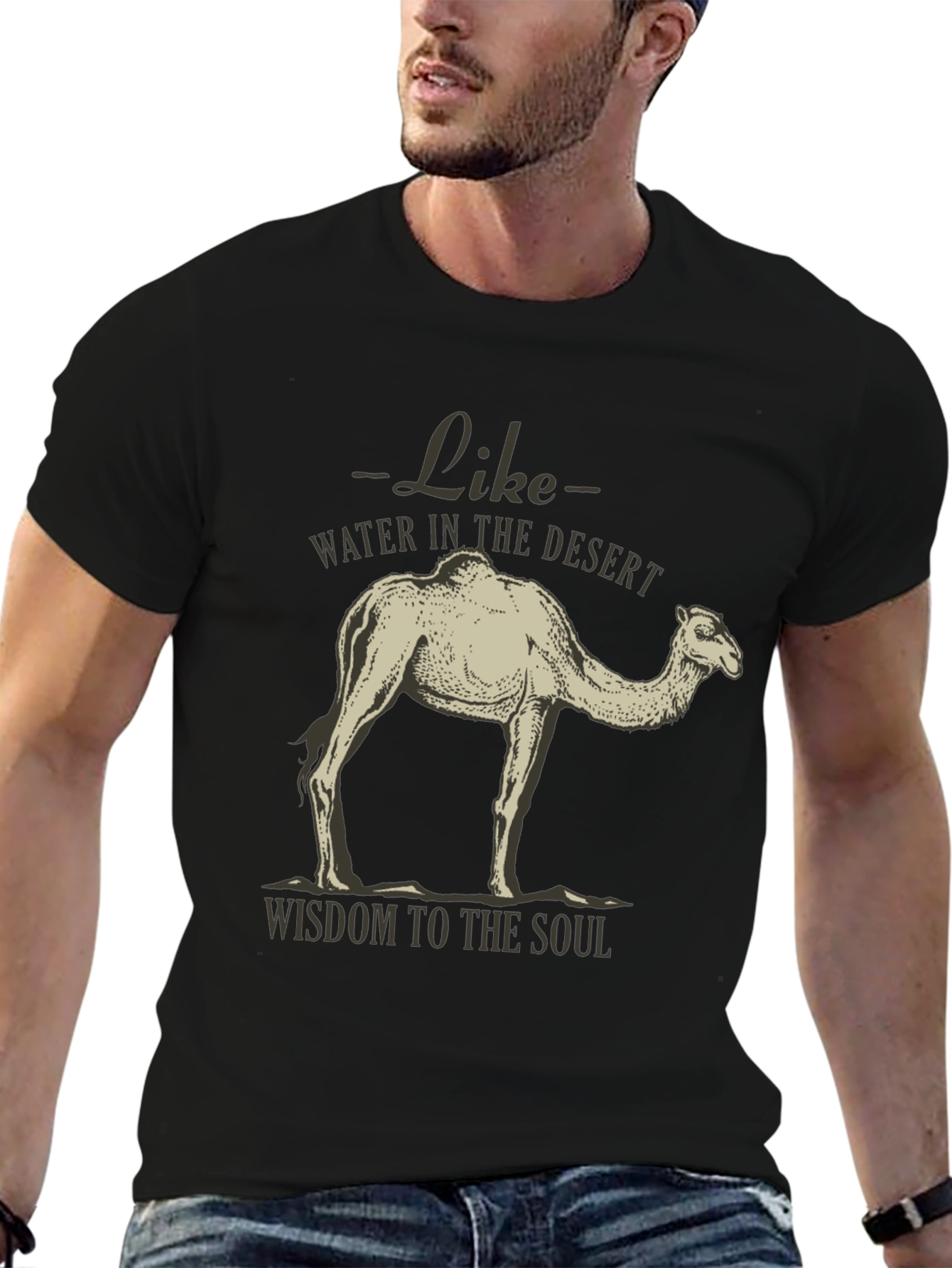 Black Camel Desert Wisdom Graphic T-Shirt view 6