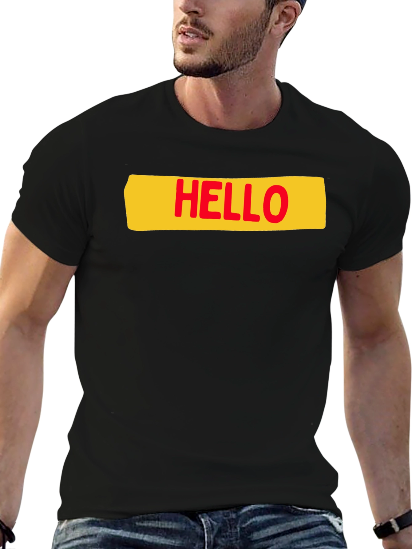 Black Hello T-Shirt - Casual Graphic Tee view 6