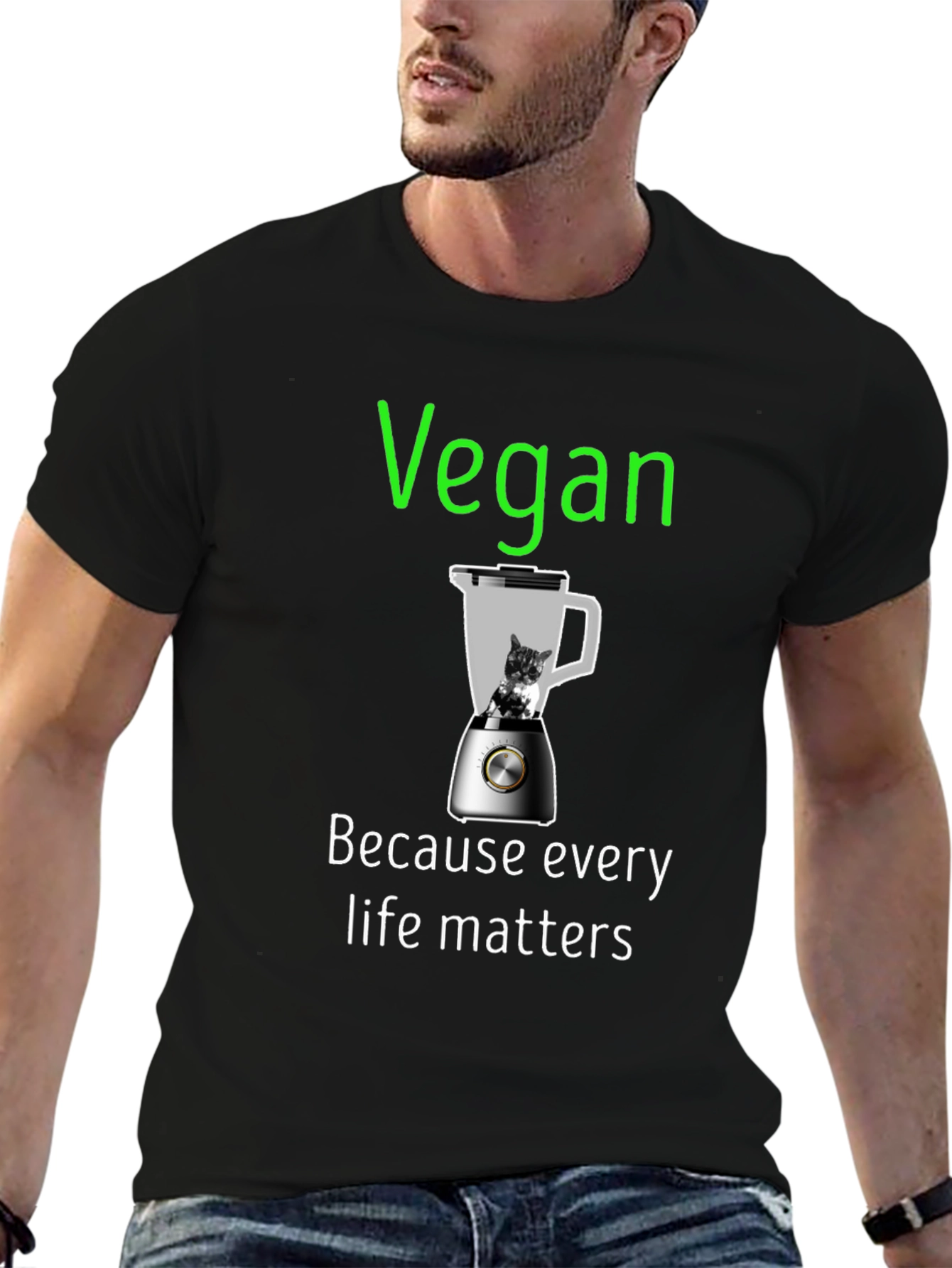 Black Vegan T-Shirt - Because Every Life Matters view 6