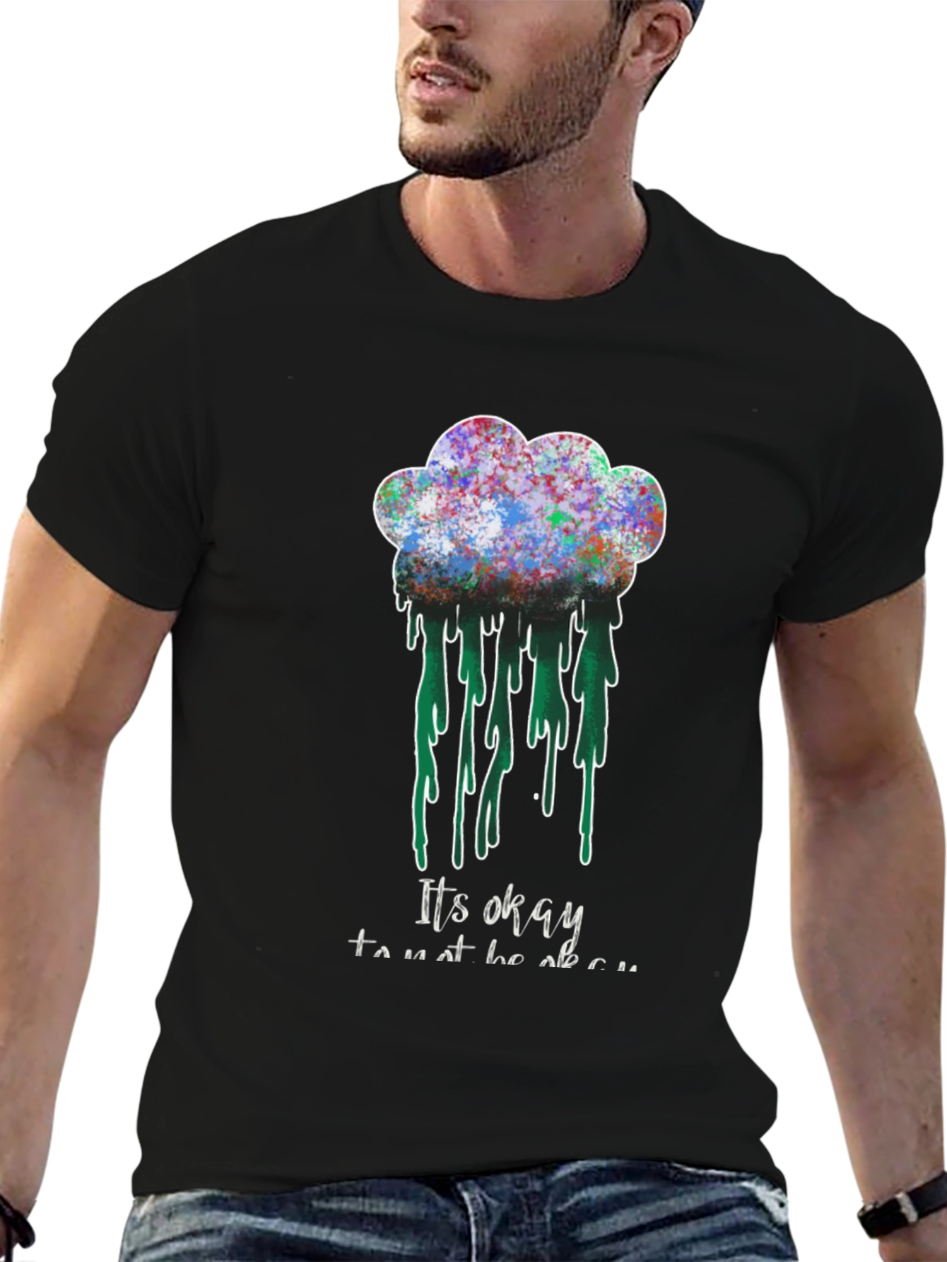 Black It's Okay T-Shirt - Colorful Cloud Design view 6