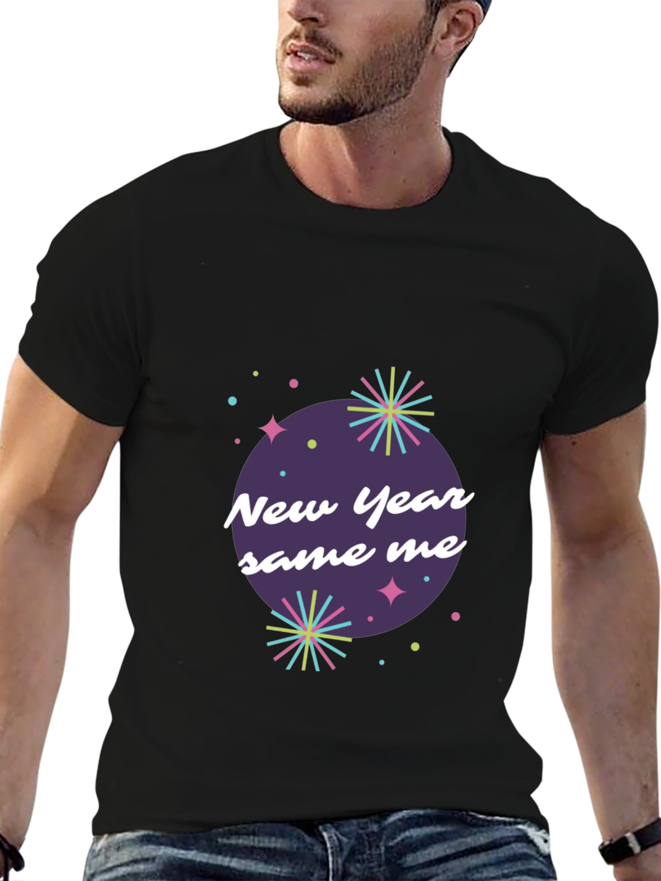 Black New Year Same Me Graphic Tee - Black Cotton Casual Shirt view 6