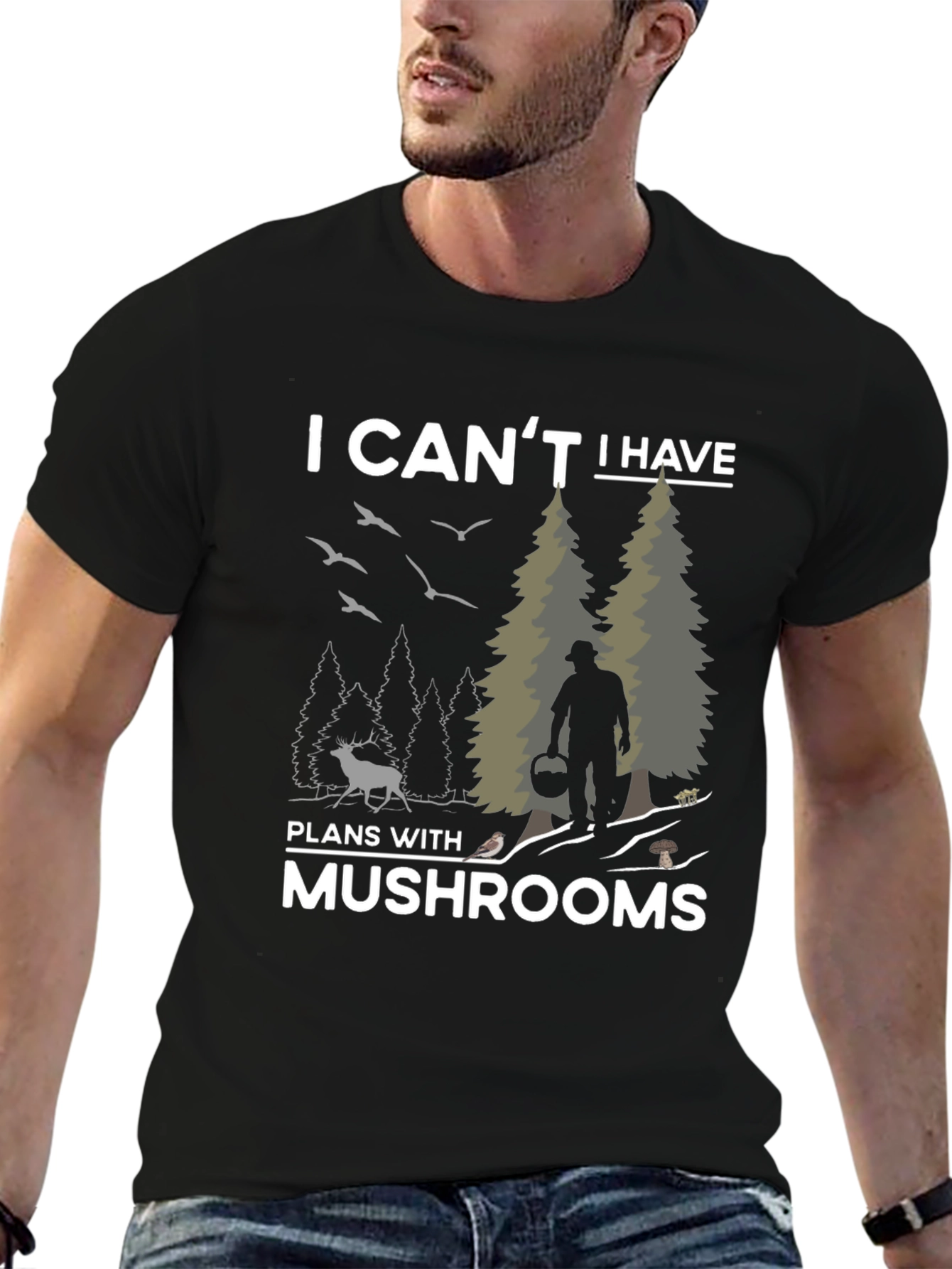 Black Mushroom Lover's T-Shirt - I Can't Have Plans With Mushrooms view 6