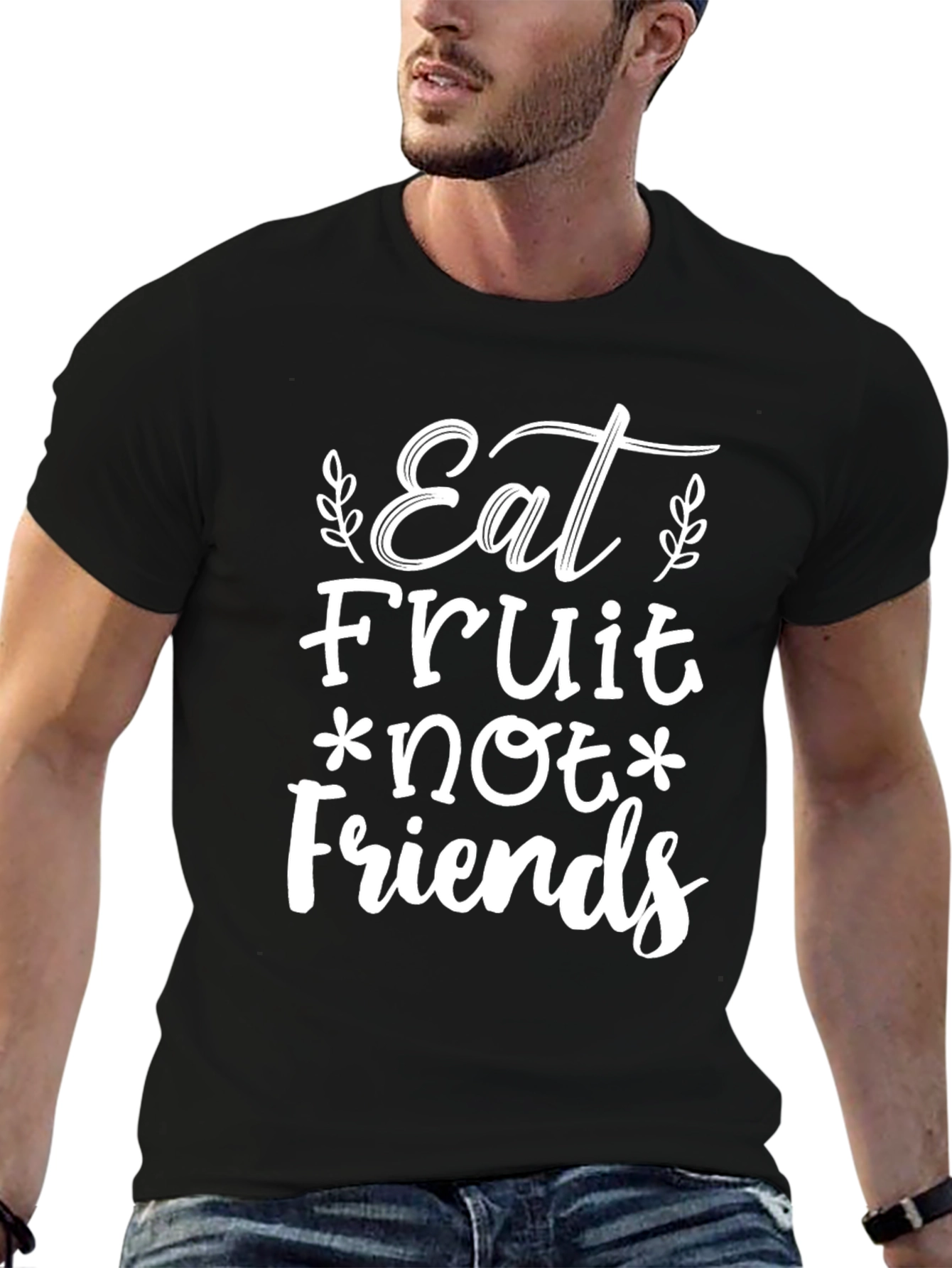 Black Eat Fruit Not Friends T-Shirt - Vegan Vegetarian Tee view 6