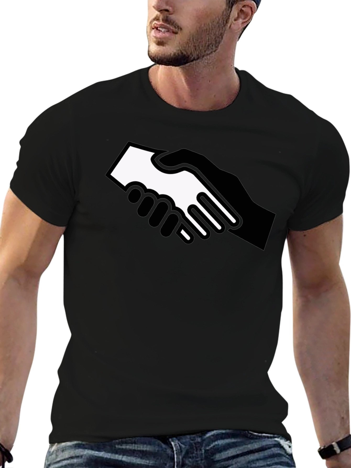 Black Handshake Graphic Black T-Shirt - Bold Statement Tee view 6