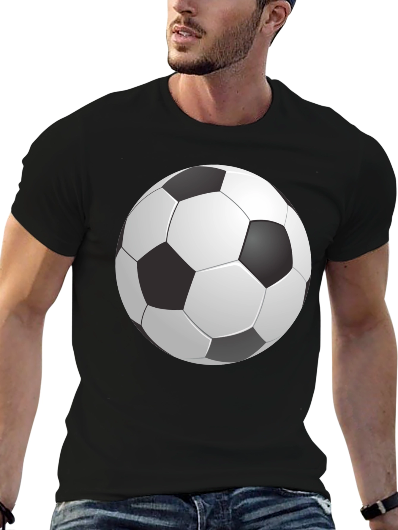 Black Soccer Ball Graphic Print Black T-Shirt view 6