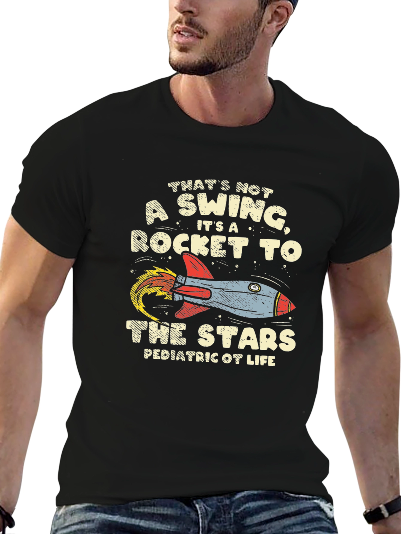 Black Rocket to the Stars Pediatric OT Life T-Shirt view 6