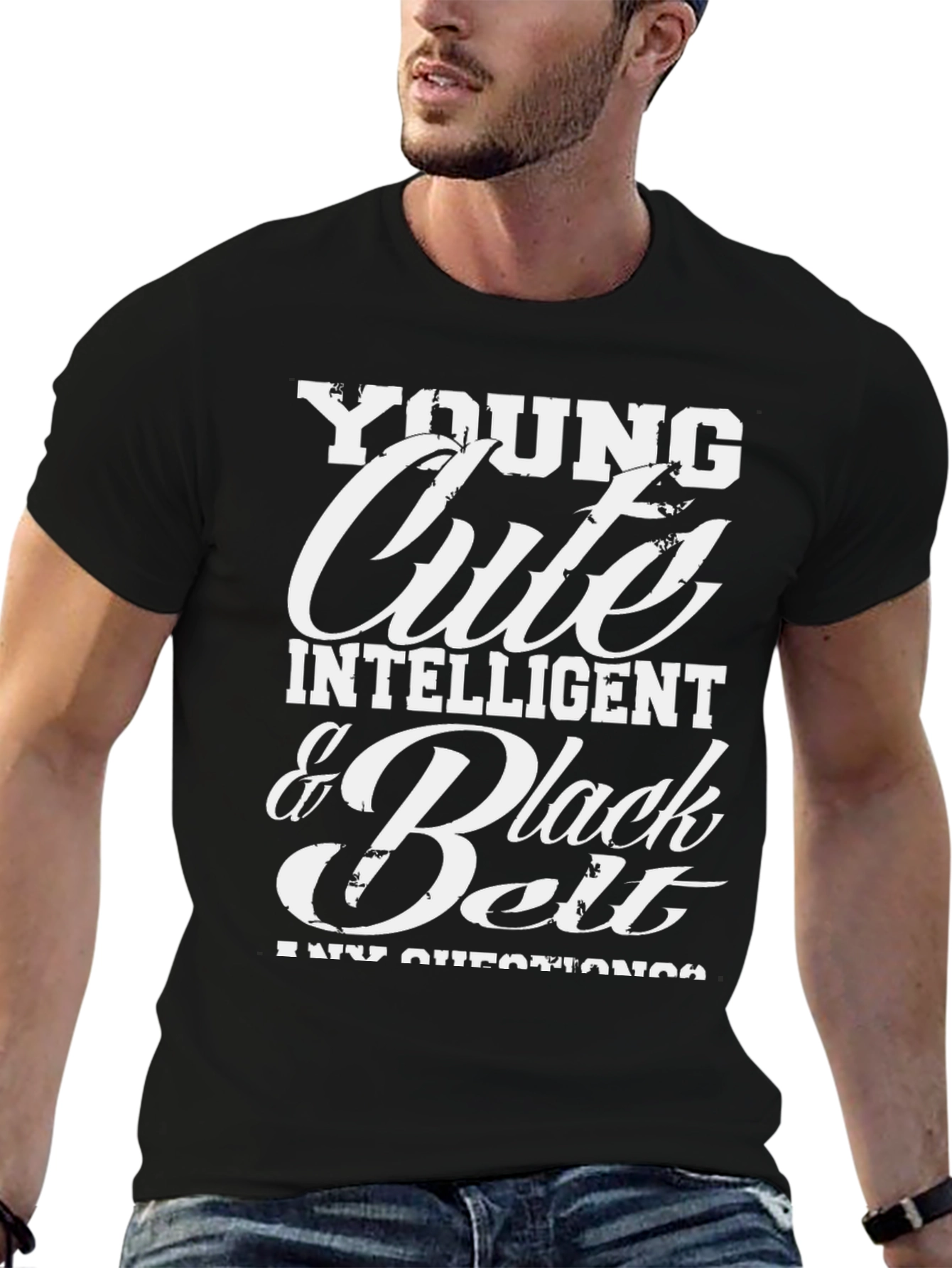 Black Young Cute Intelligent Black Belt T-Shirt view 6