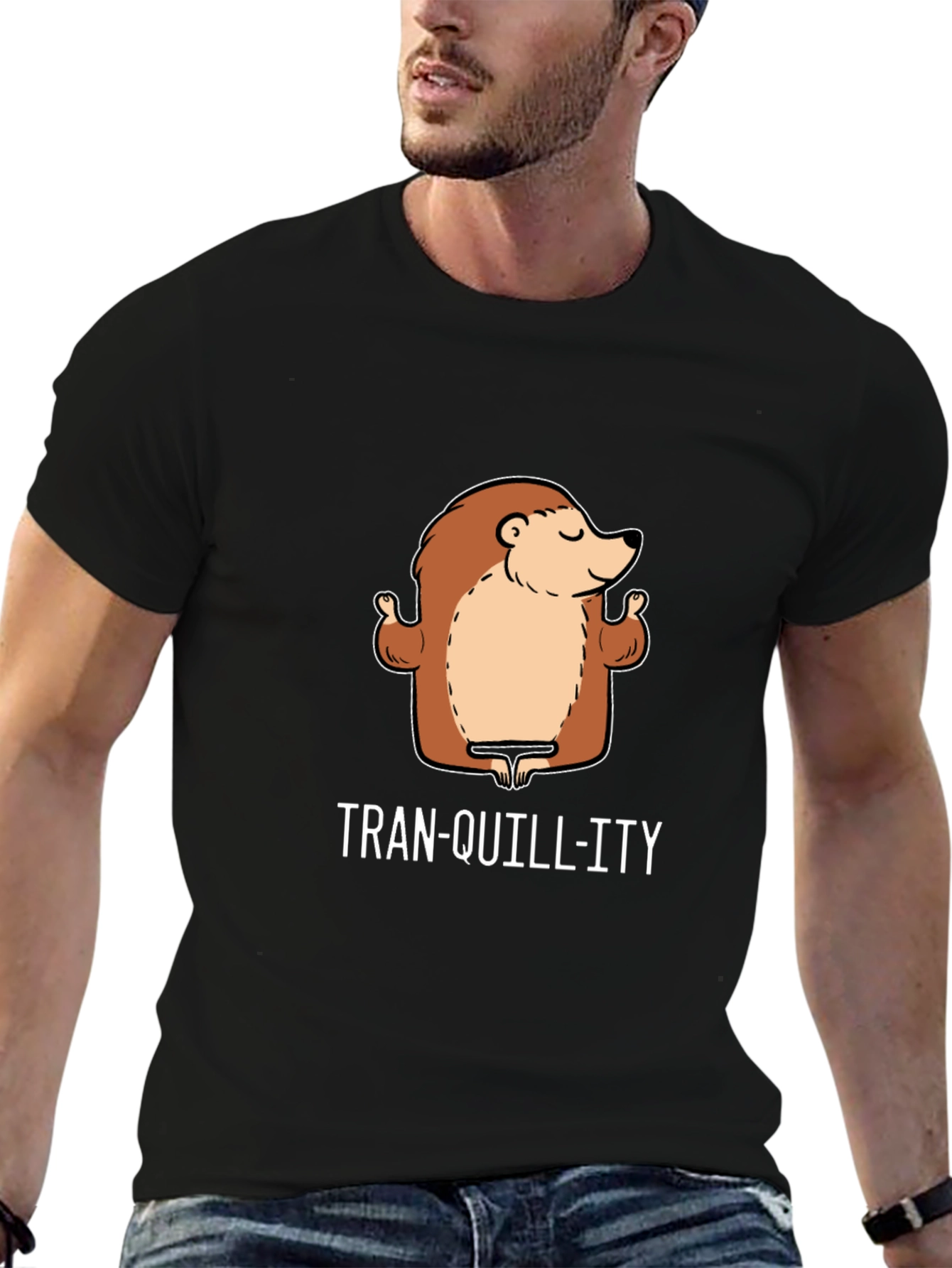 Black Tranquillity Hedgehog Black T-Shirt - Relax and Unwind view 6