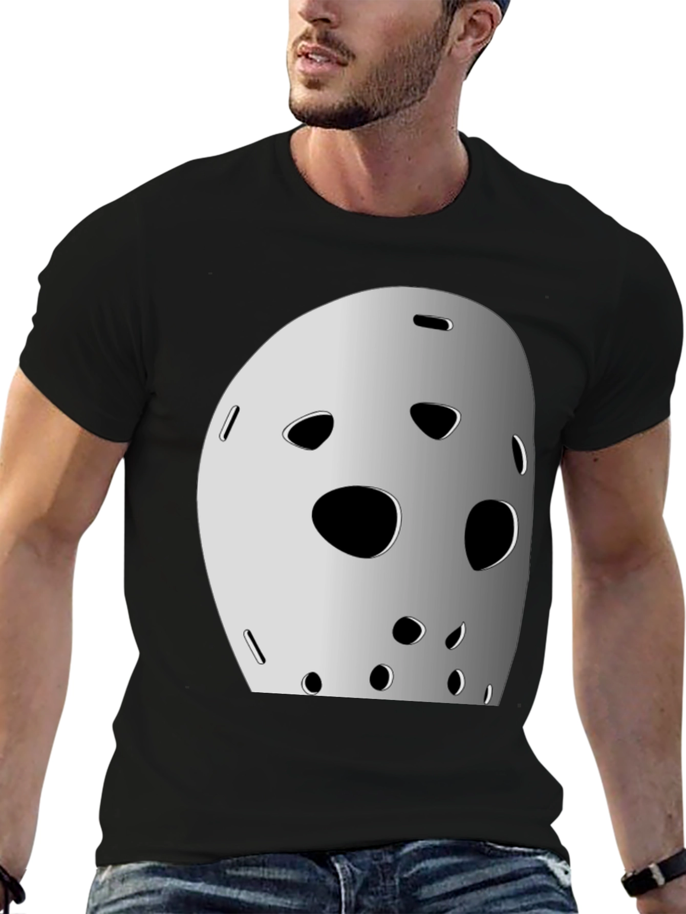 Black Hockey Mask Graphic Tee - Classic Horror Movie Style view 6