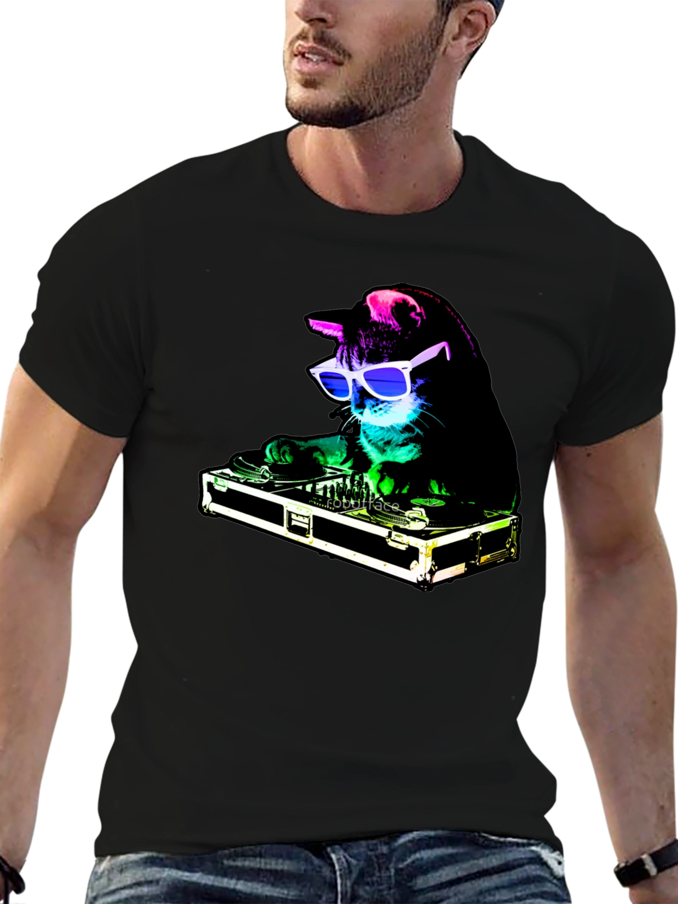 Black DJ Cat Graphic T-Shirt - Black view 6