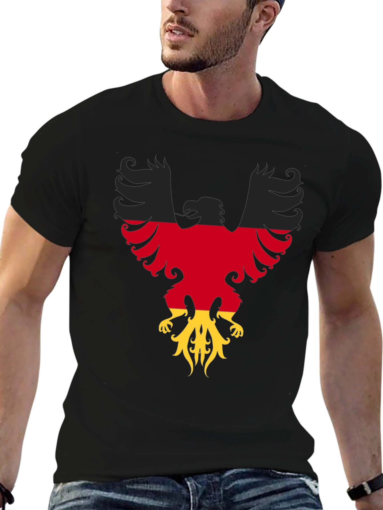 Black German Flag Eagle Graphic Tee - Black Cotton T-Shirt view 6