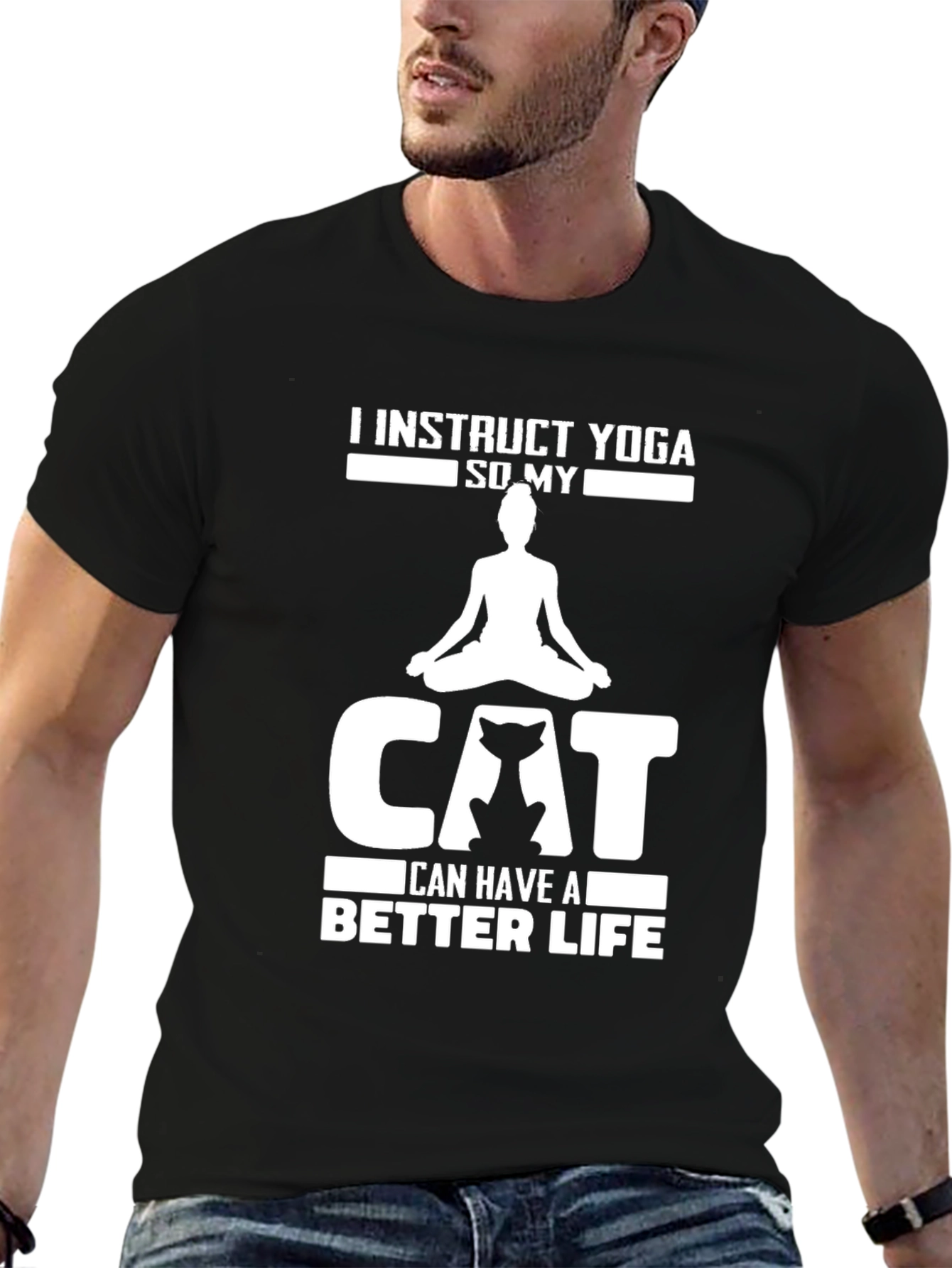 Black Yoga Instructor Cat Lover Graphic Tee view 6