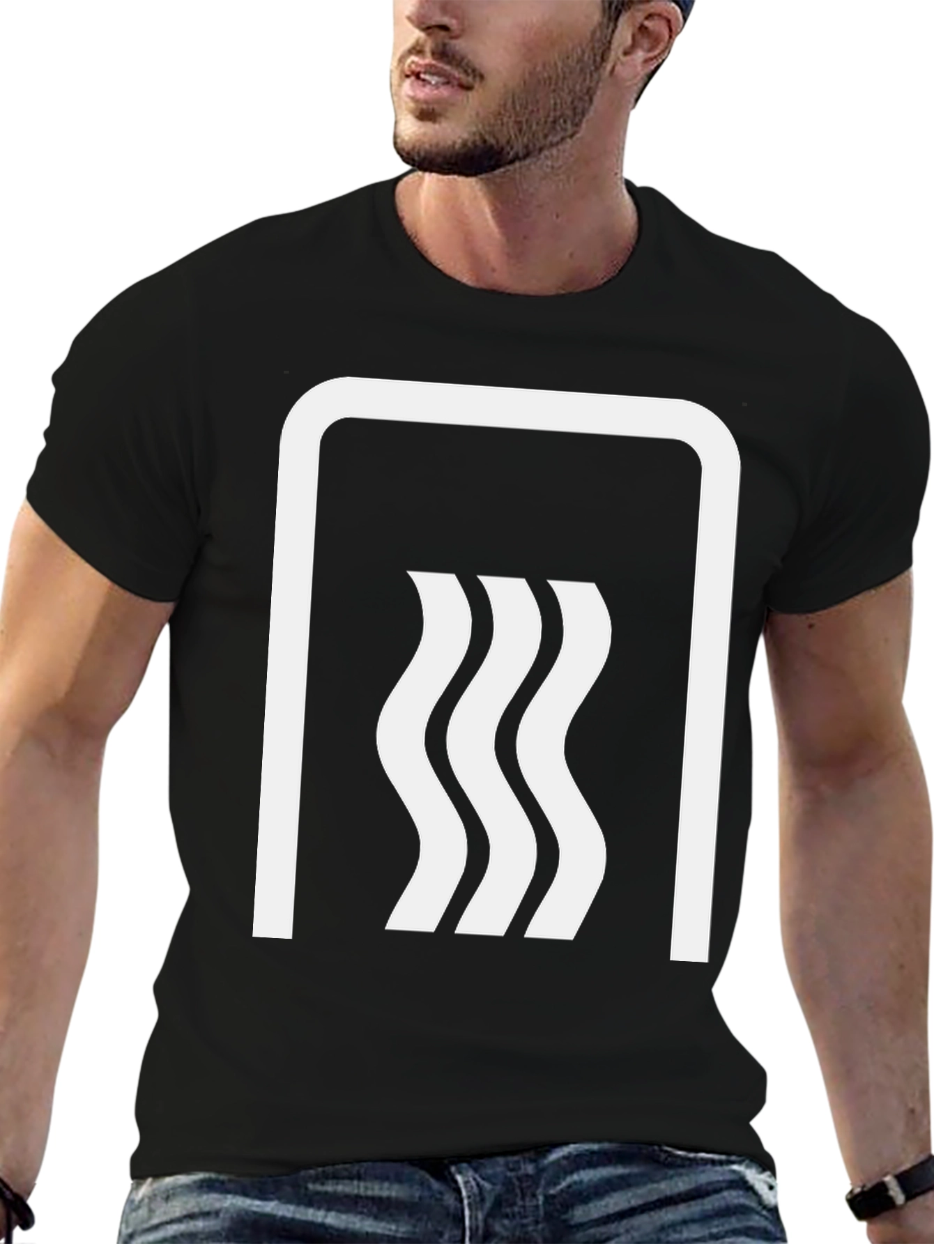 Black Modern Wave Graphic Tee - Black Cotton Blend view 6