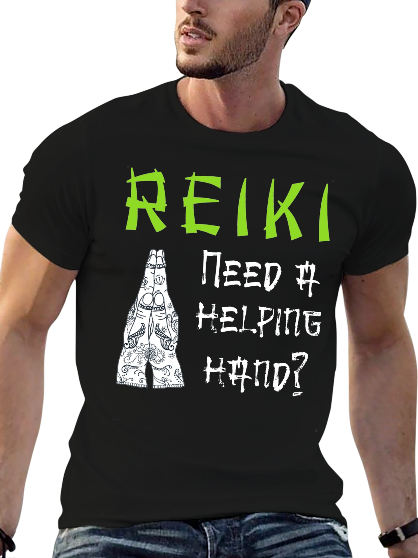 Reiki Helping Hand Black T-Shirt - Spiritual Design - 6