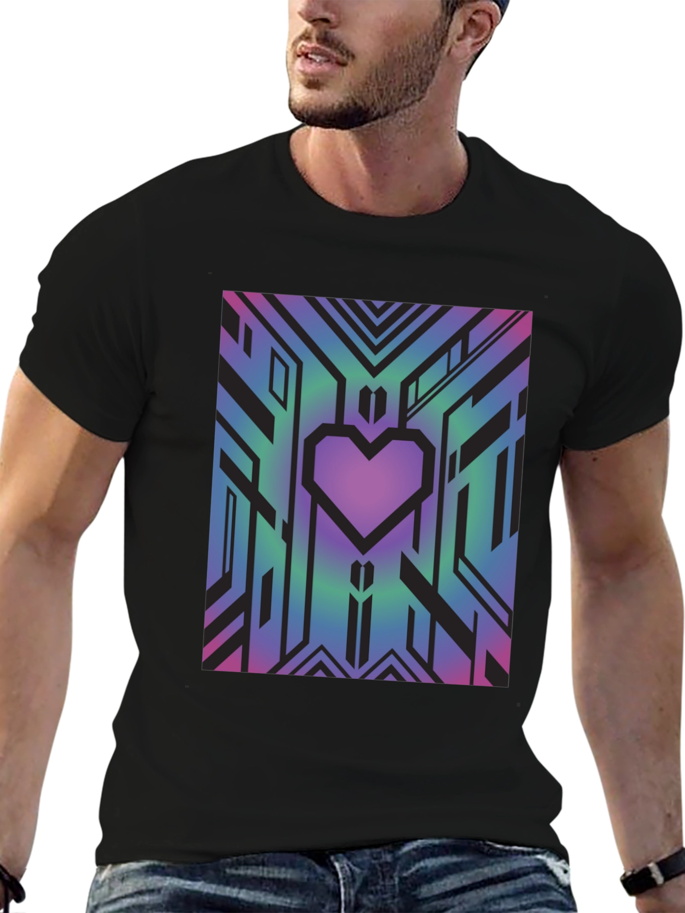 Black Geometric Heart Graphic Tee - Abstract Design view 6