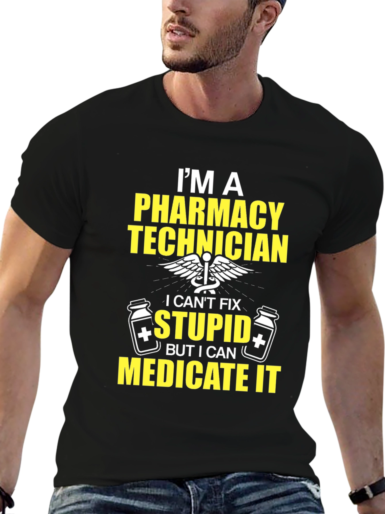 Black Pharmacy Technician T-Shirt - Medicate It view 6