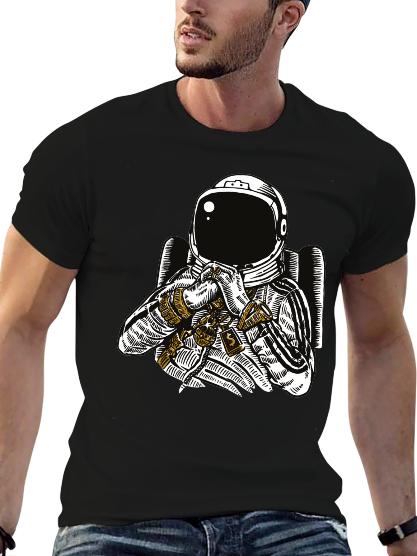 Black Astronaut Graphic Tee - Black Cotton T-Shirt view 6
