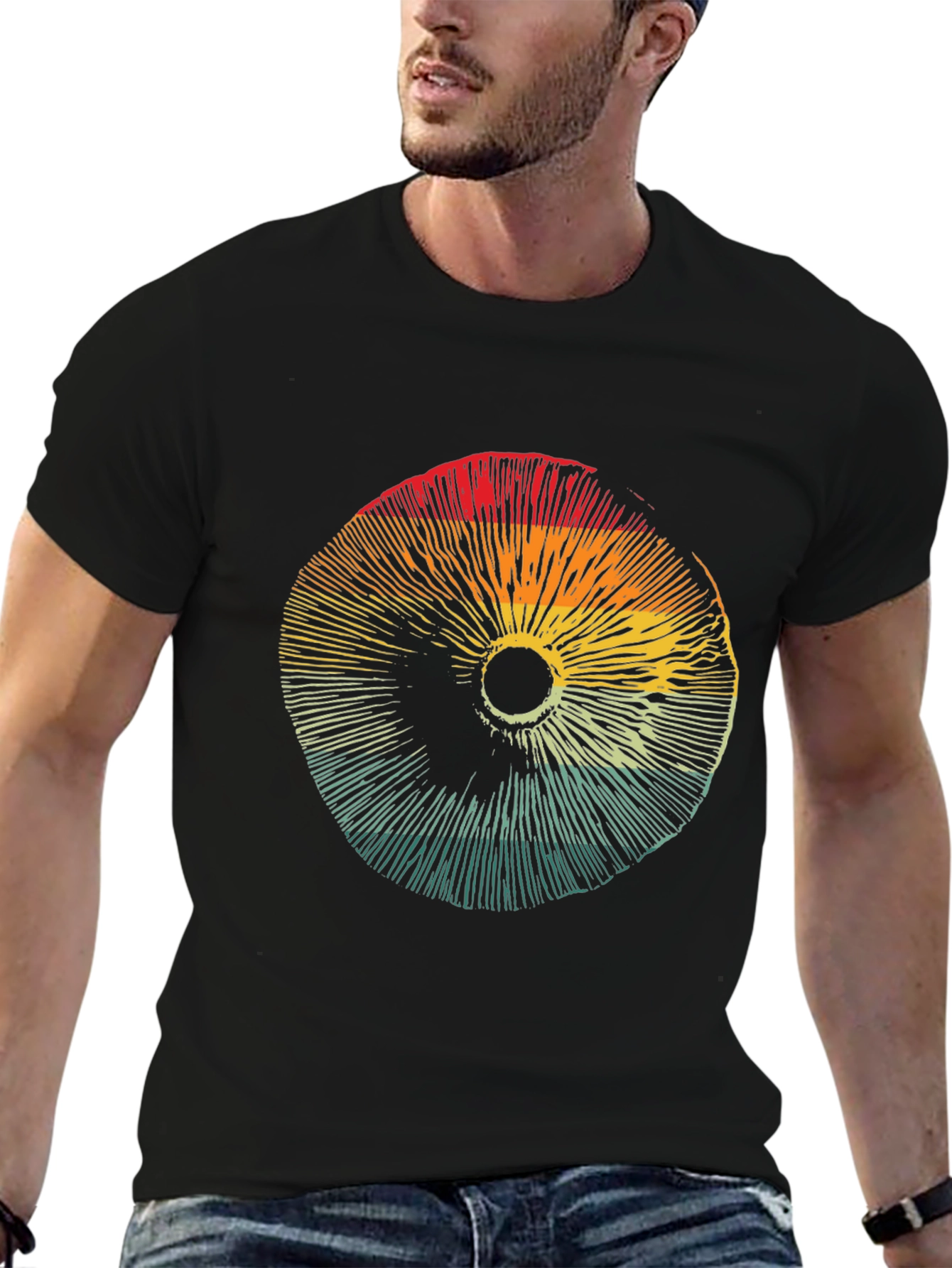 Black Retro Mushroom Graphic Tee - Unisex Comfort view 6