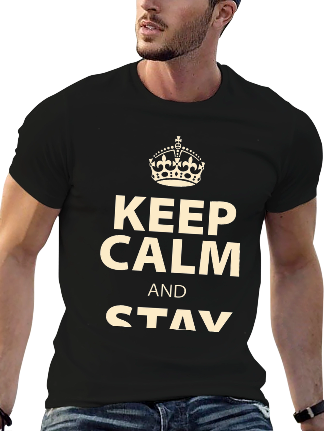 Black Keep Calm and Stay T-Shirt - Men's Graphic Tee view 6